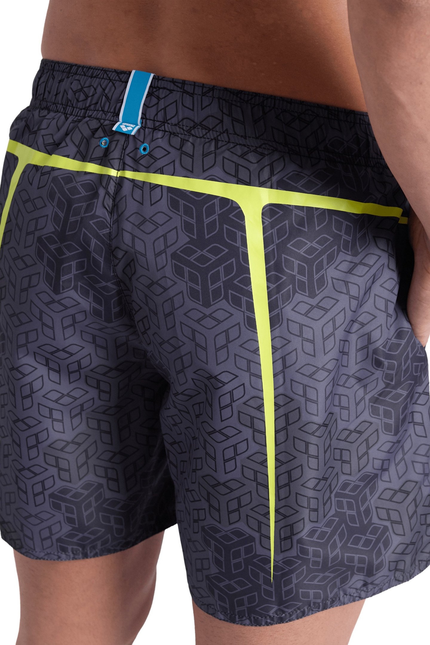 MEN'S ARENA PRO_FILE BEACH BOXER AO BLACK MULTI-SOFT GREEN 7