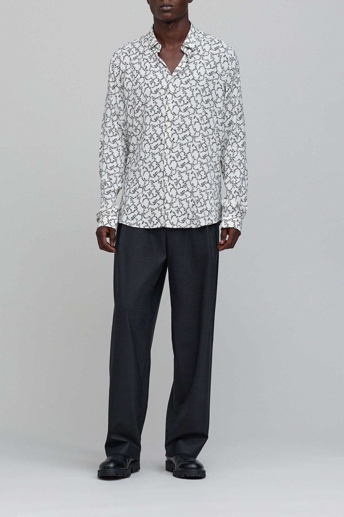 SLIM CHALK SHIRT WITH SKULL AND FLOWERS PRINT 3