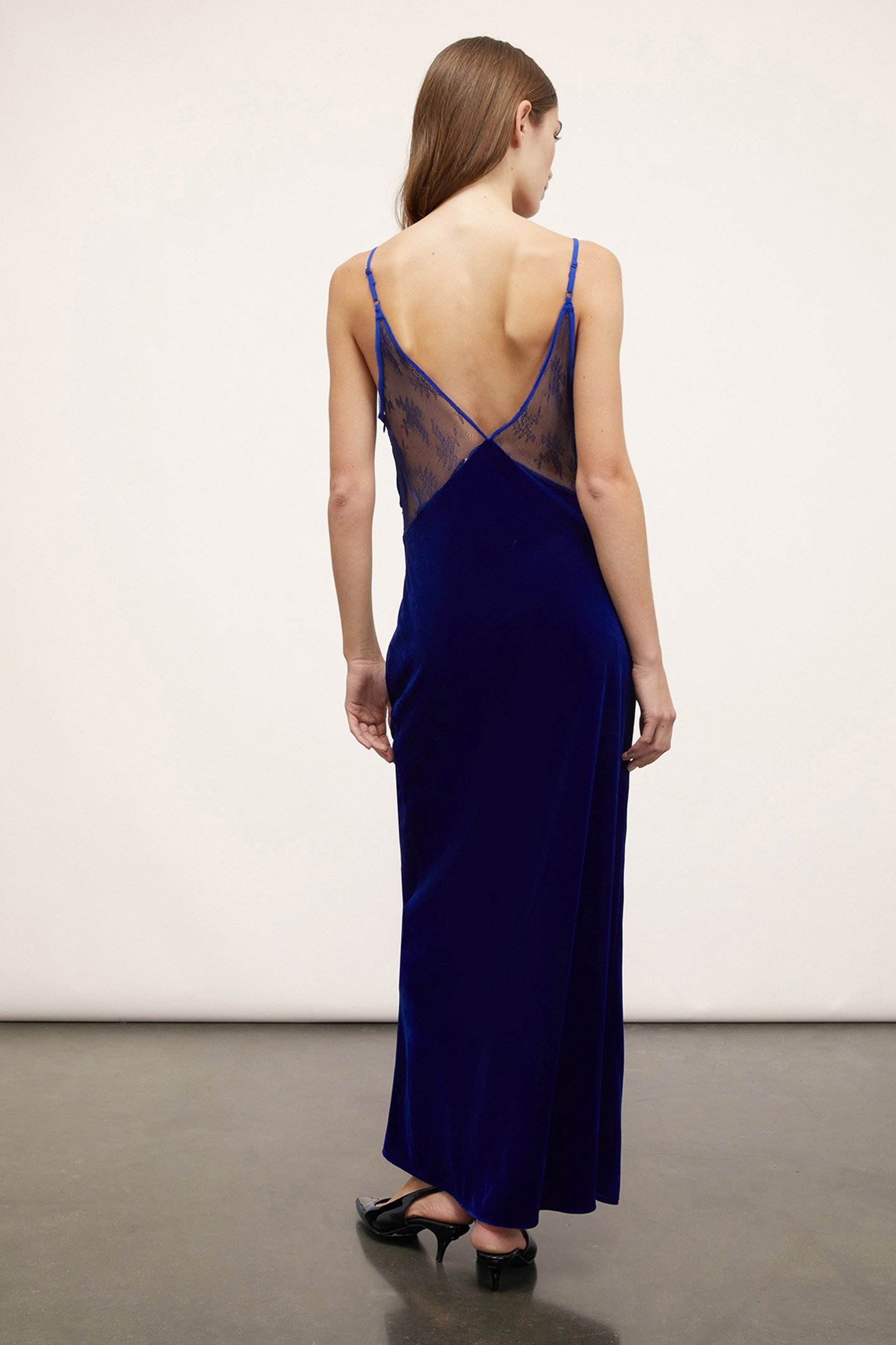 SMOOTH VELVET AND LACE LINGERIE DRESS BLUE 2