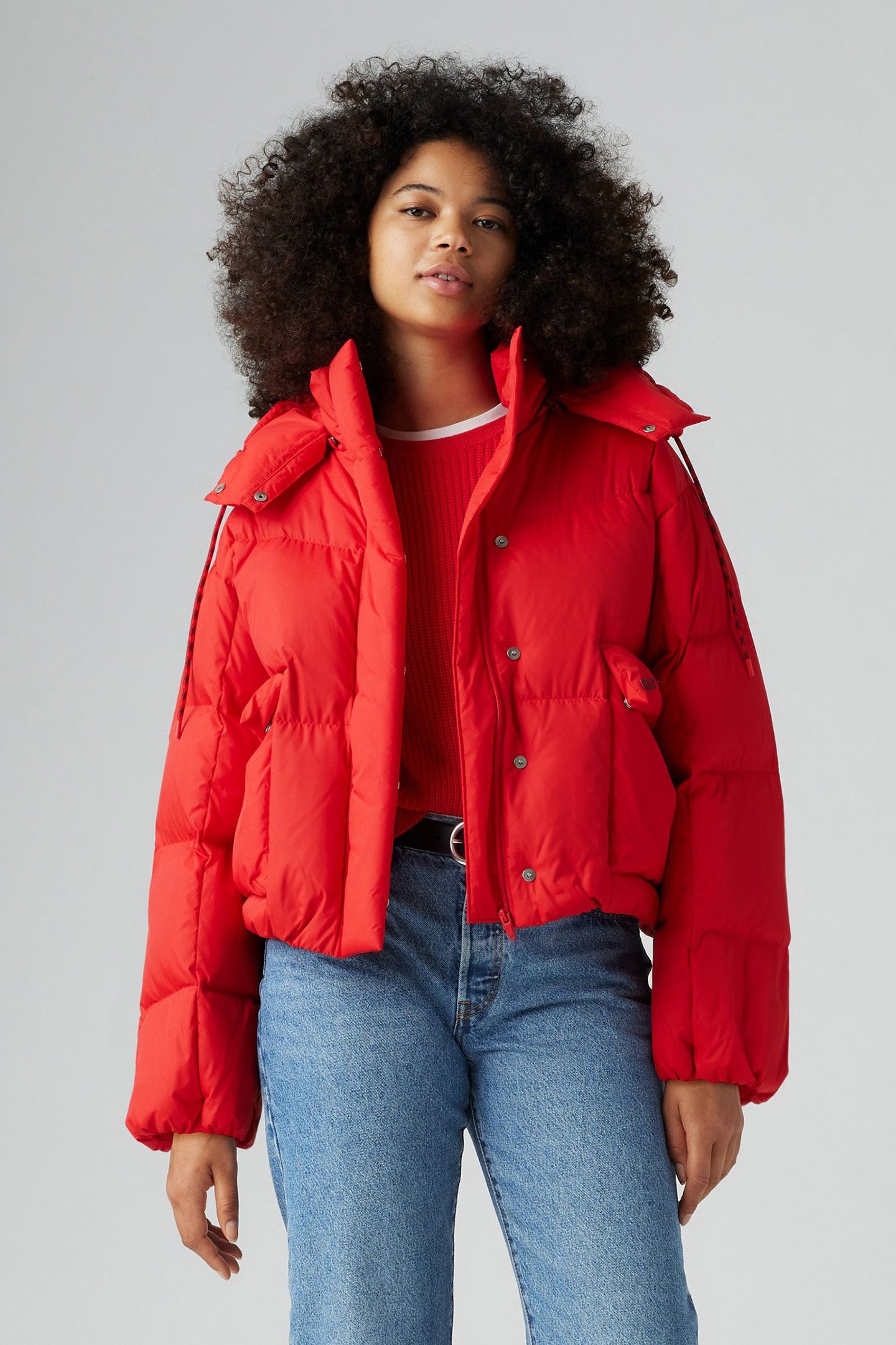 WESTERN BUBBLE SHORTY PUFFER COAT IN RED 1