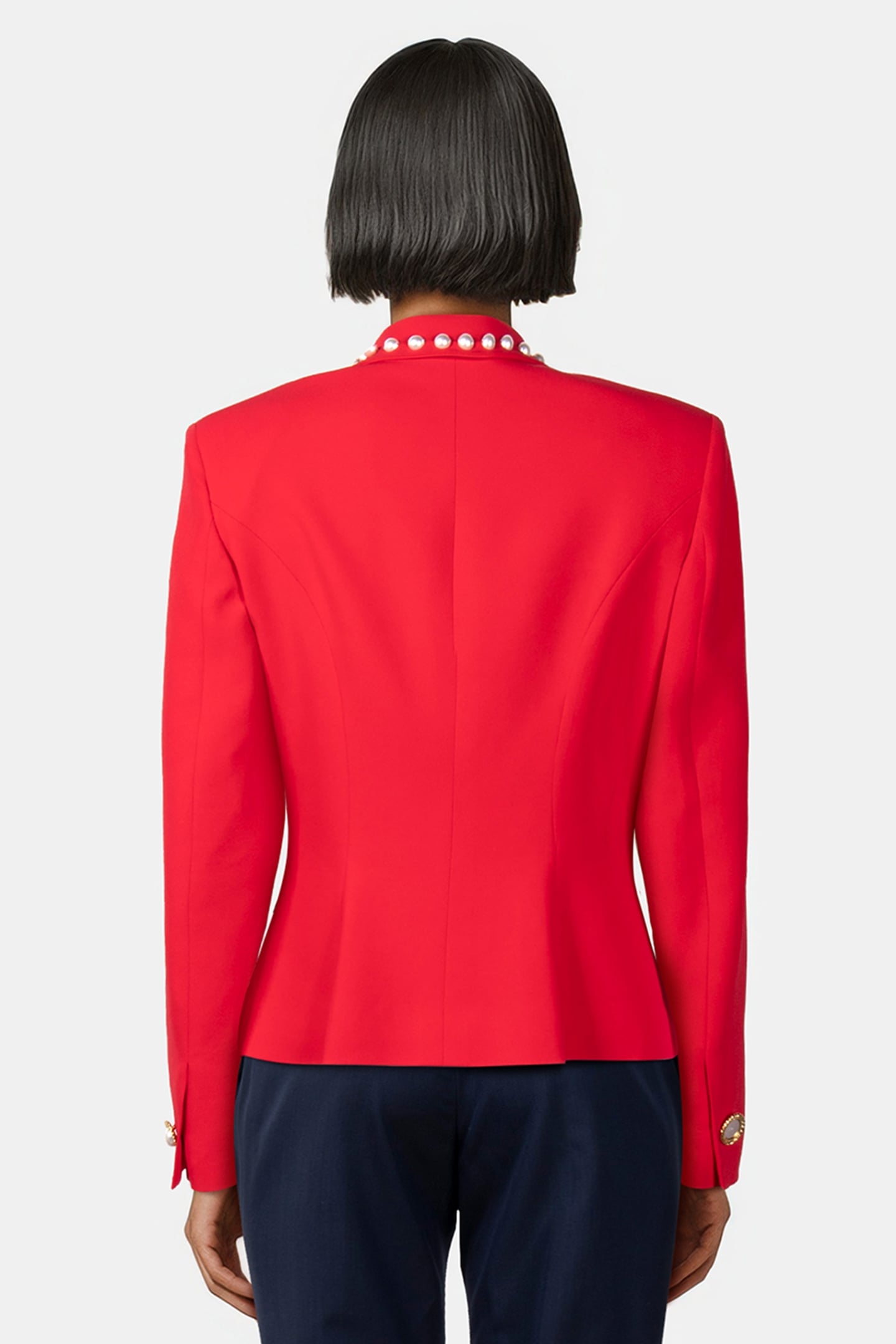 PEARL BUTTONS STRETCH CADY JACKET RED 2