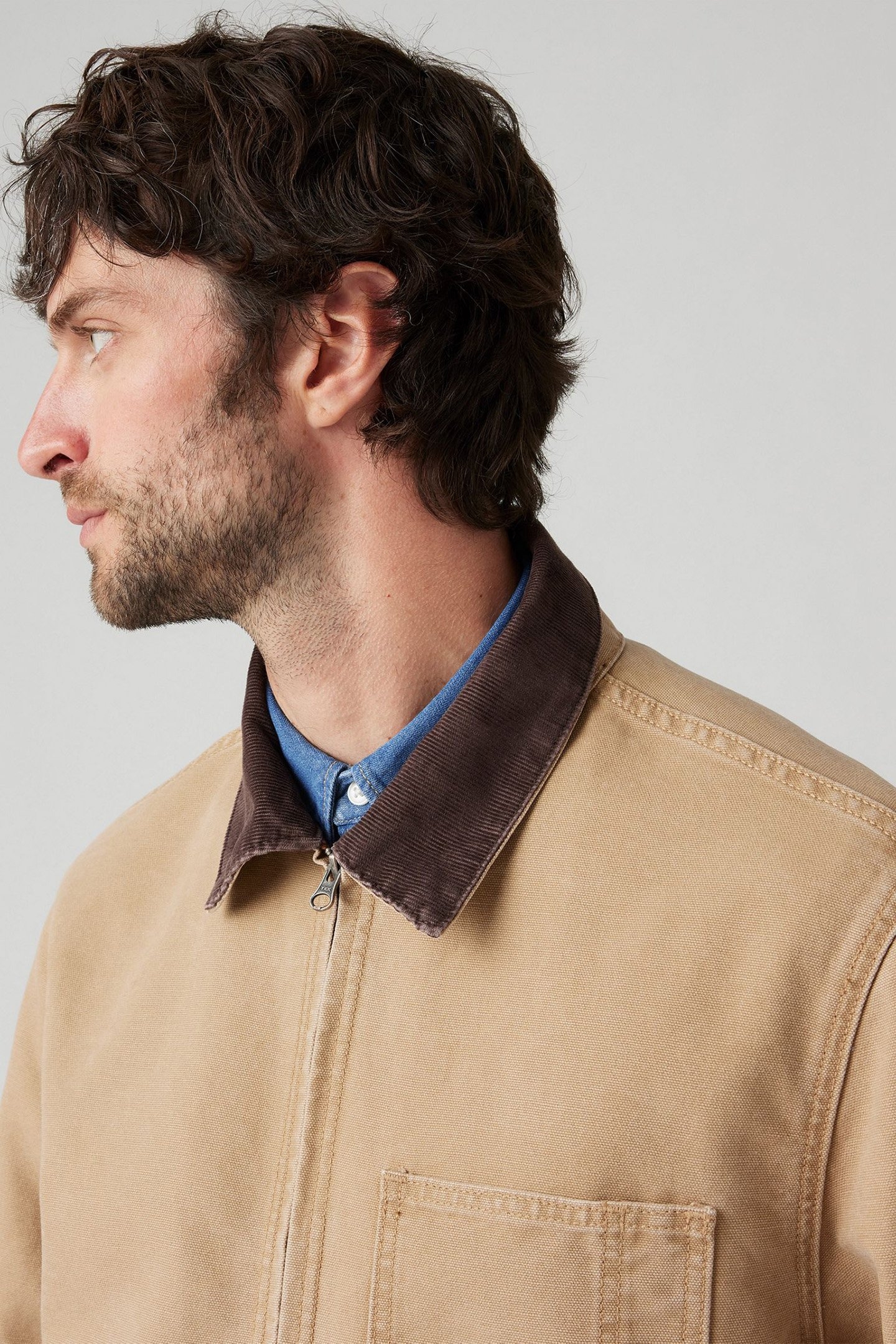 FULL ZIP MECHANICS BARN JACKET IN TAN 5
