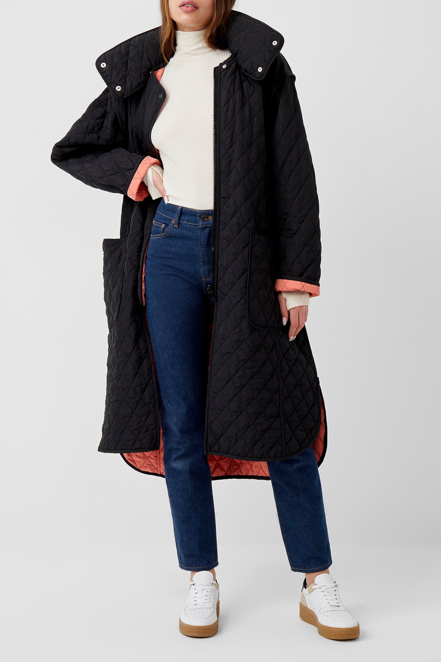 ARIS QUILT L/S OVERSIZED COAT BLACK/EMBERGLOW 1