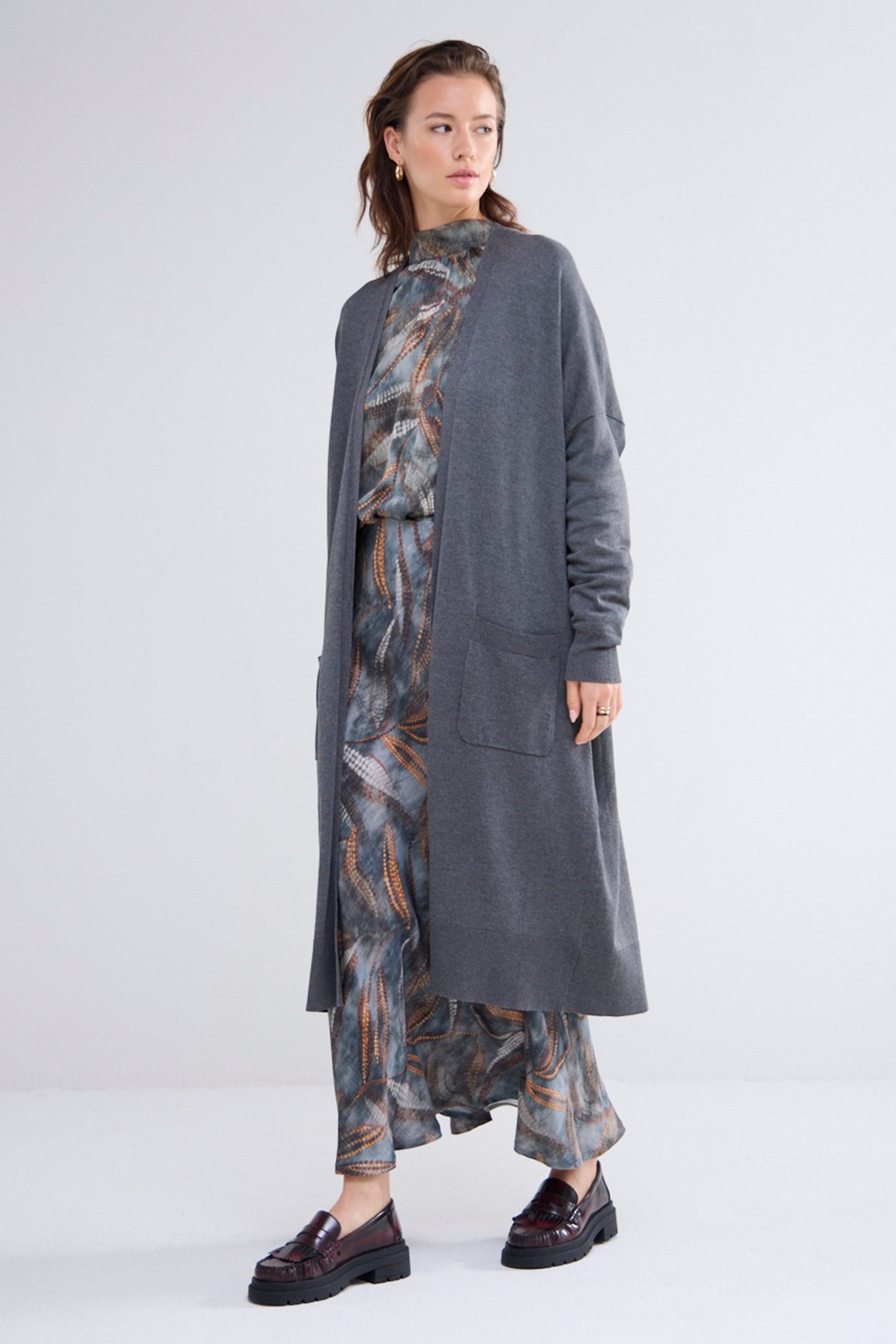 LONG CARDIGAN SOFT VISCOSE POLYAMIDE KNIT GREYS 3