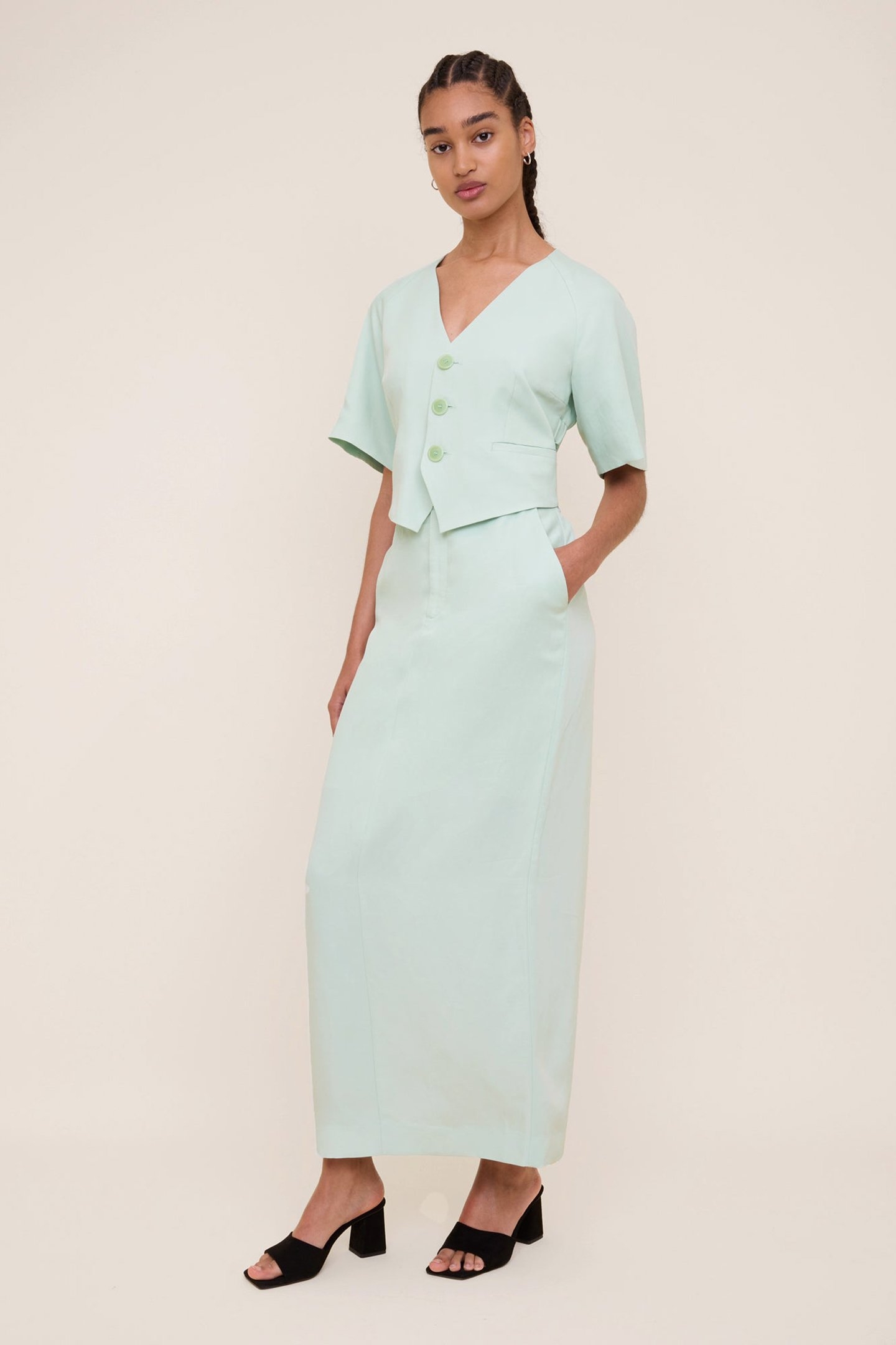 LINEN MAXI SKIRT MISTY BLUE 5