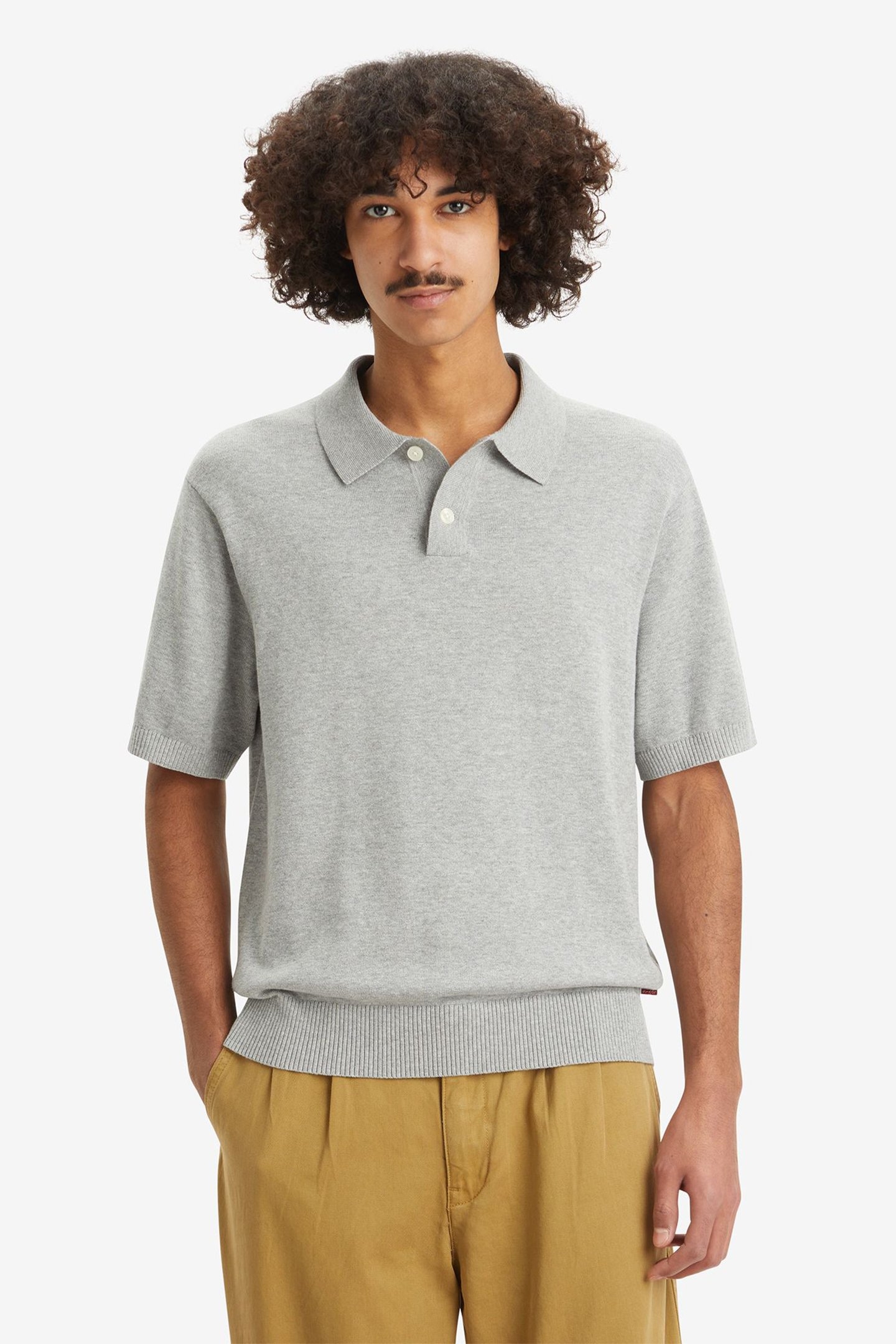 SWEATER KNIT POLO MID TONE GREY HEATHER 1