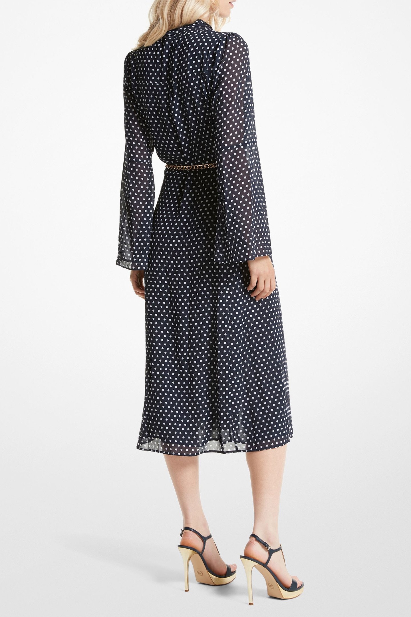 TIE DETAIL MIDI DRESS IN MIDNIGHT BLUE POLKA DOT PRINT 2