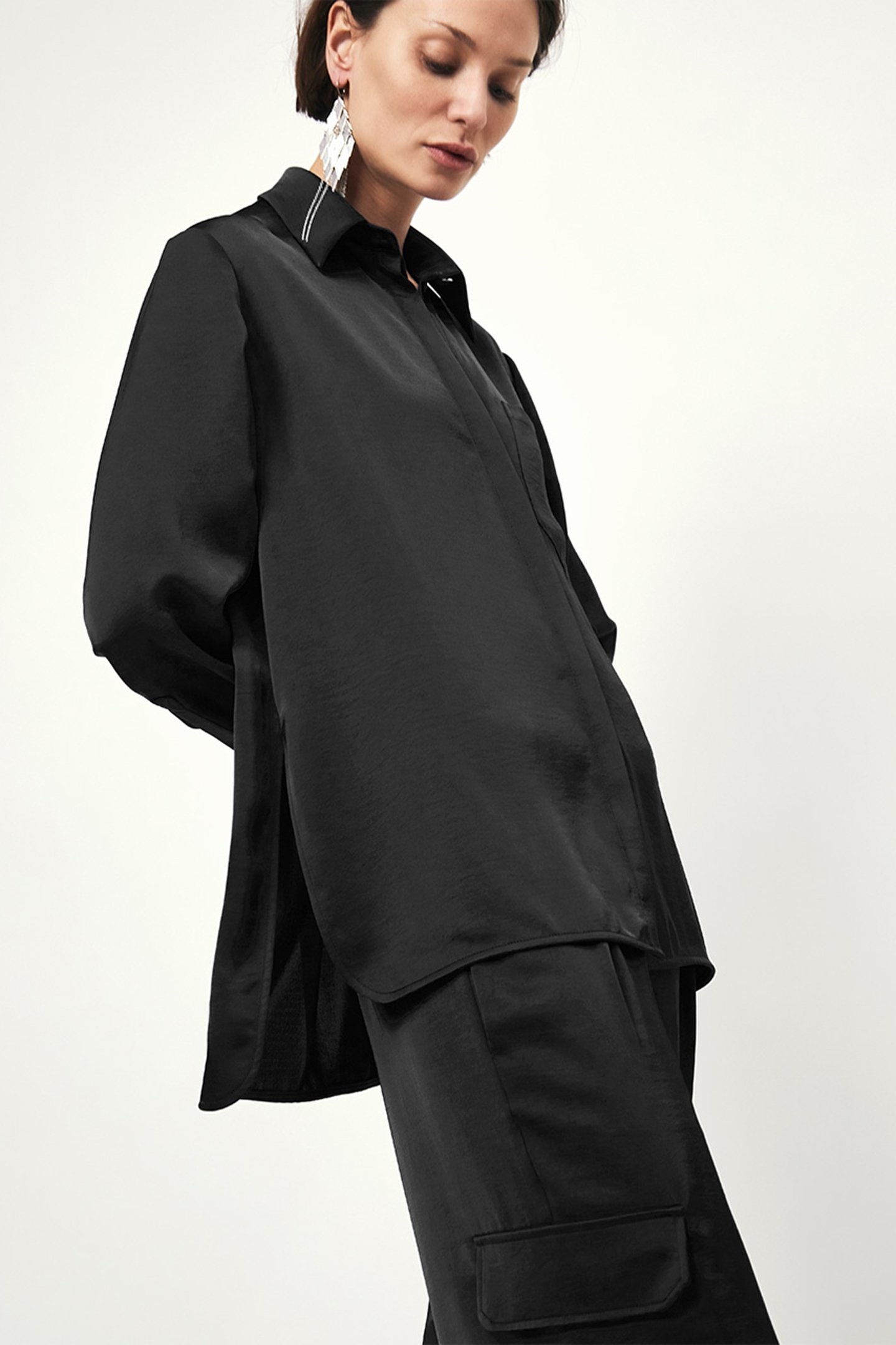 LOUDA SATIN LONG SHIRT RAVEN 5