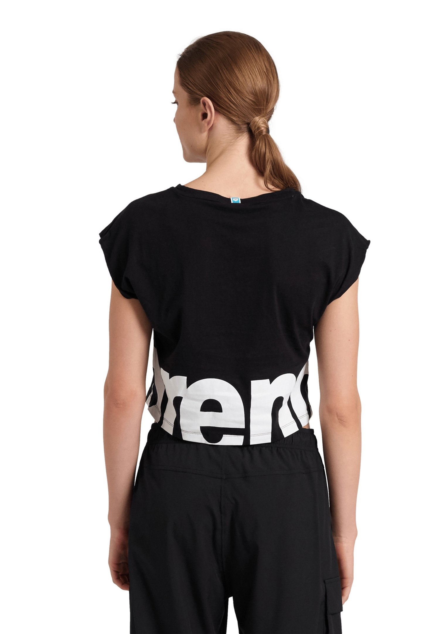 WOMEN'S ARENA LOGO CROP TEE BLACK-WHITE 2