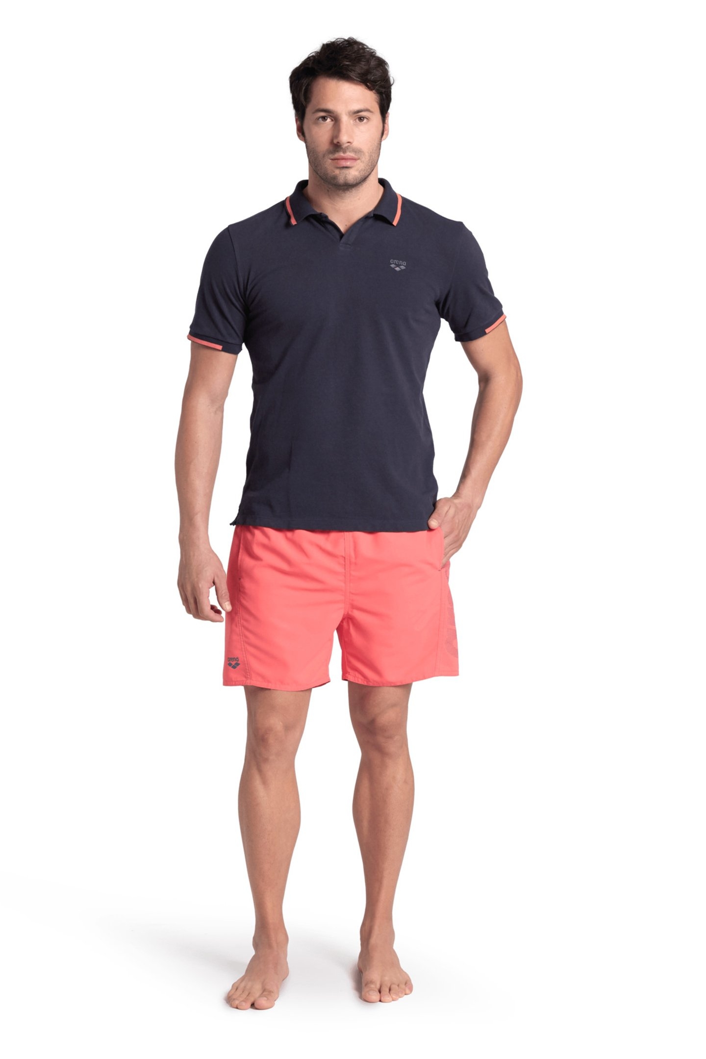 MEN'S POLOSHIRT ARENA TRIM COTTON PIQUET NAVY-CALYPSO CORAL 3