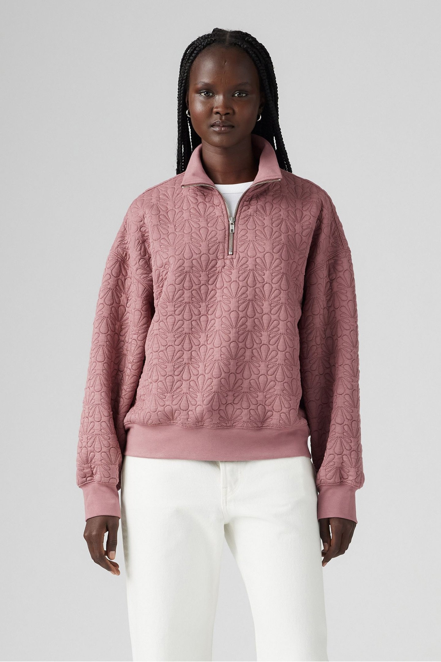 NAVARRO QUILTED 1/4 ZIP ROSE TAUPE FLEECE 1