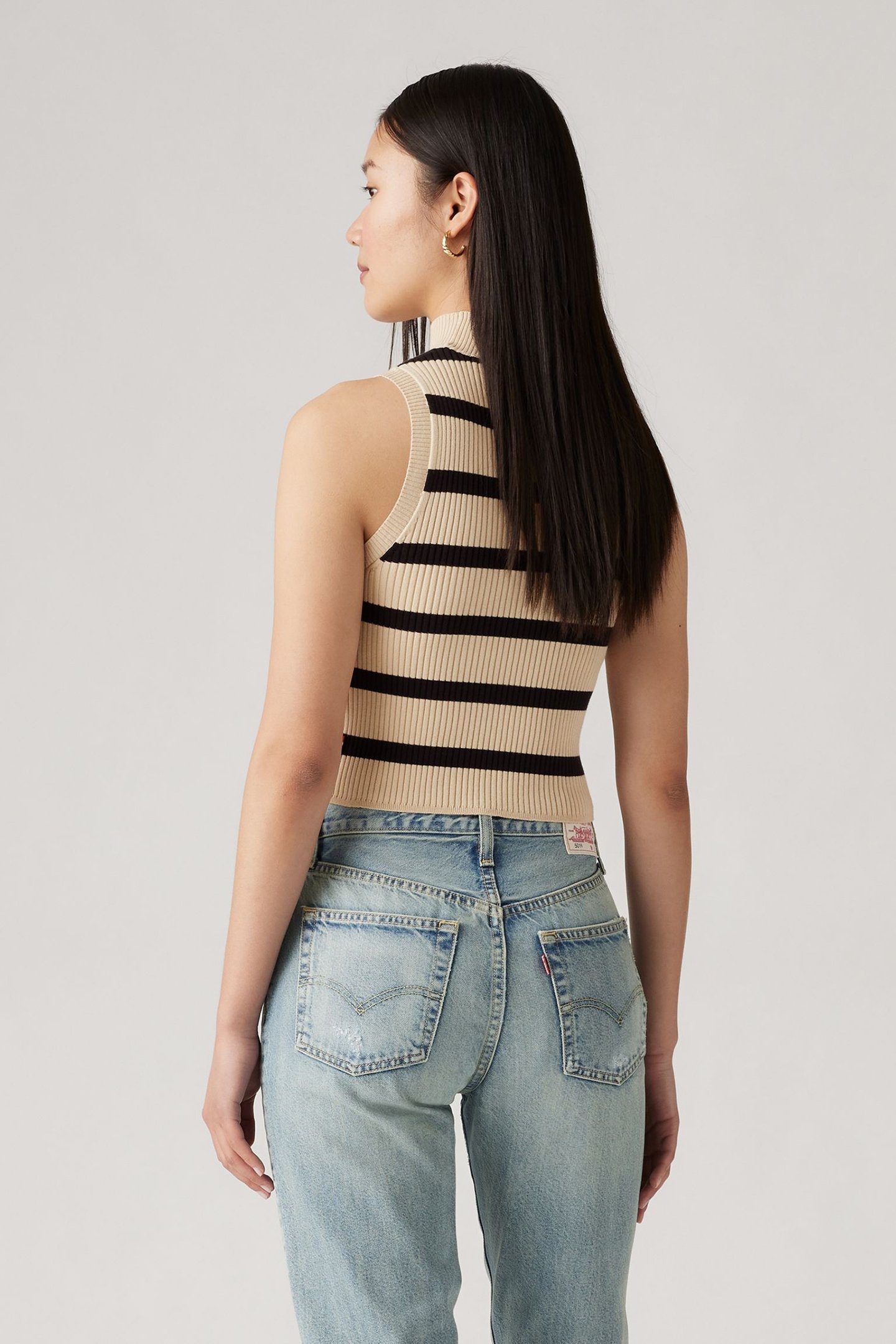 TULIP MOCKNECK TANK REDWOOD STRIPE CREME 2