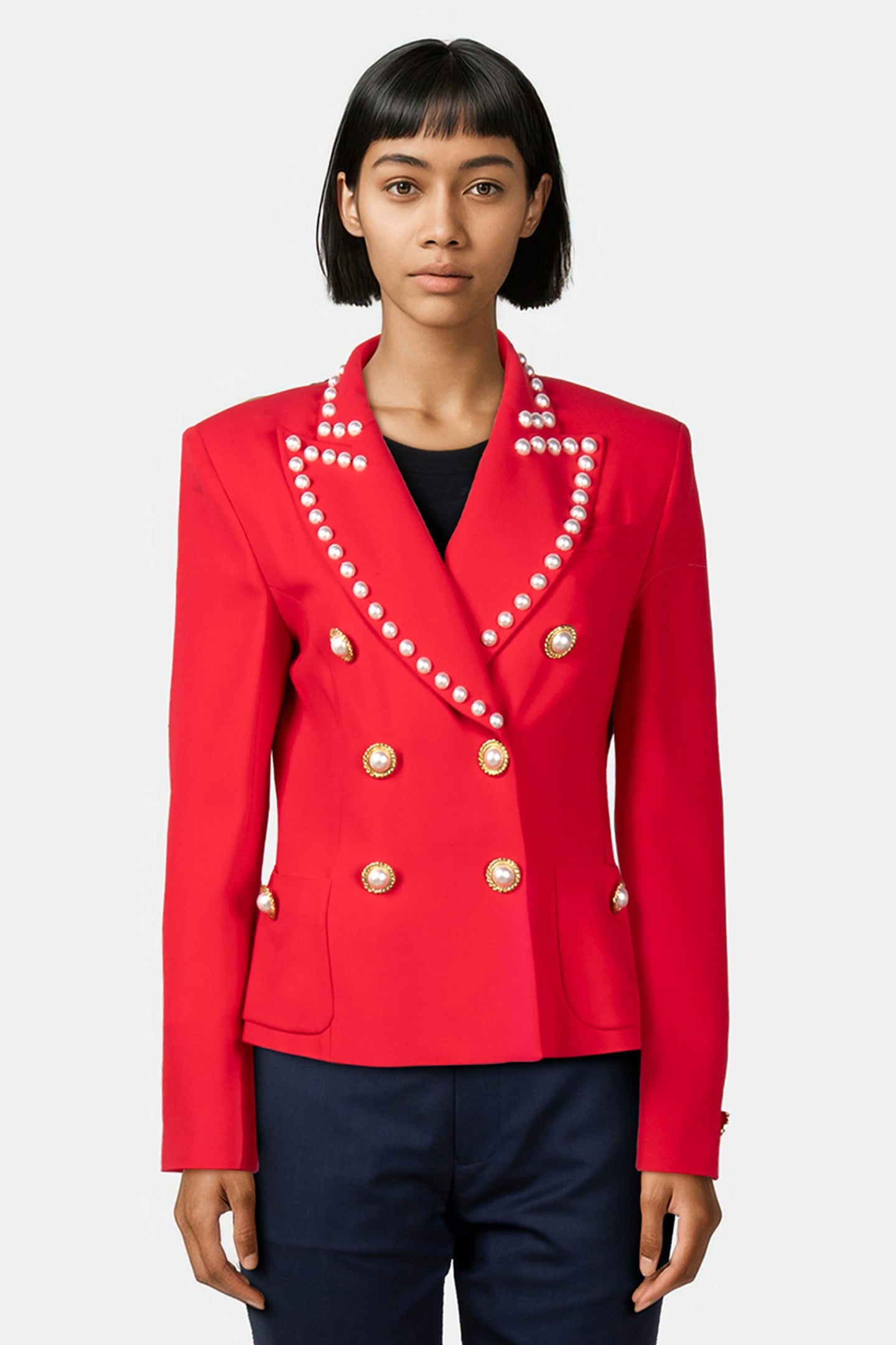 PEARL BUTTONS STRETCH CADY JACKET RED 1