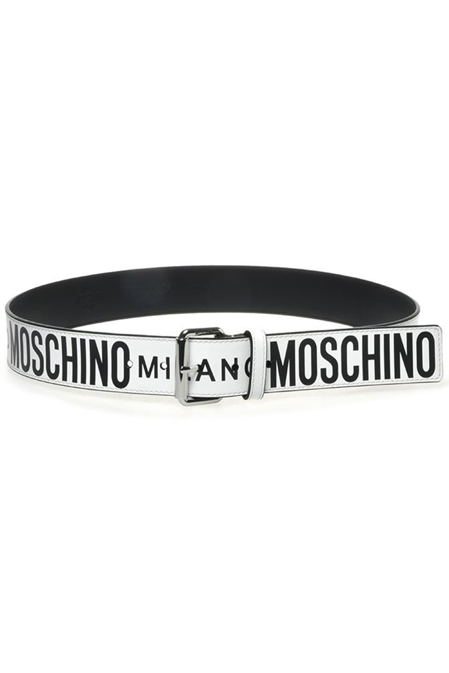 MOSCHINO MILANO LOGO CALFSKIN BELT WHITE 1