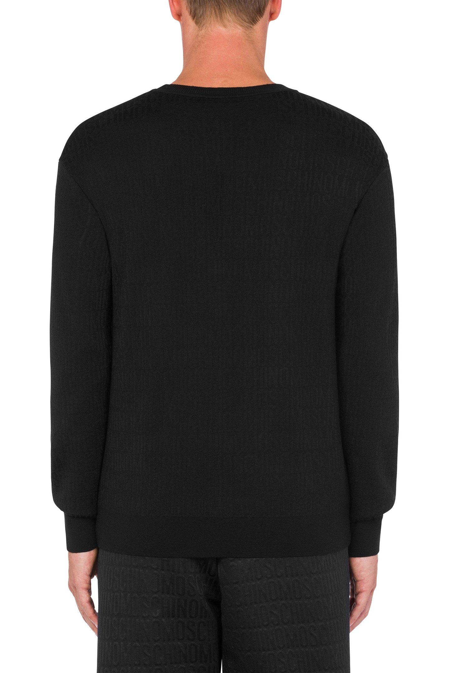 ALLOVER LOGO JACQUARD WOOL SWEATER BLACK 2