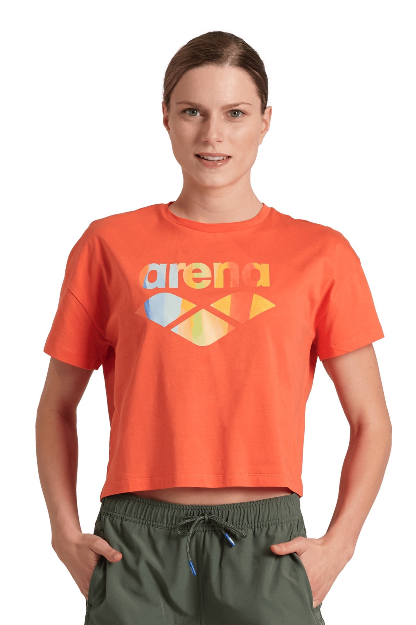 WOMEN'S ARENA CROP TEE PRINTED CALYPSO CORAL 1