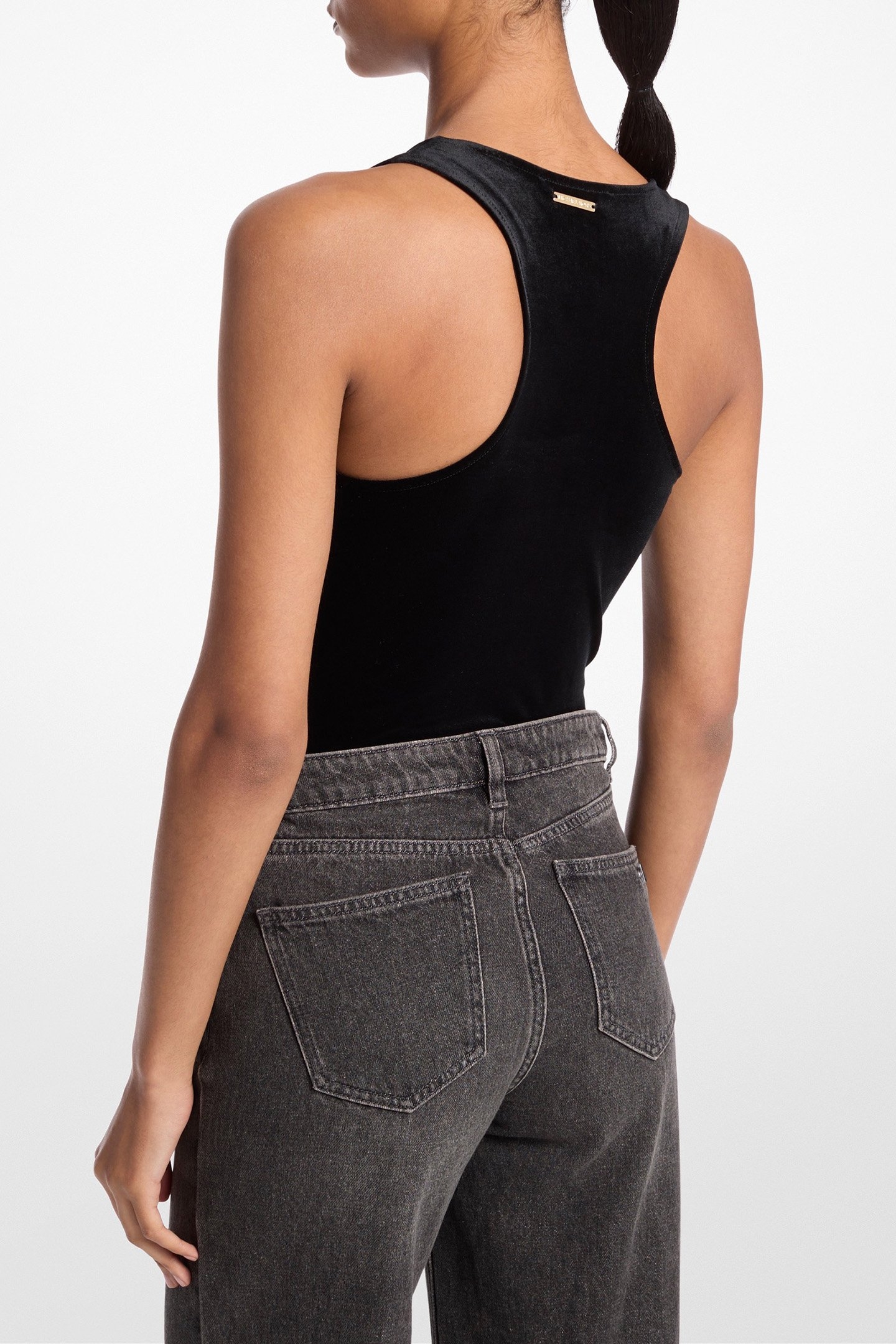 VELVET TANK VEST BODYSUIT IN BLACK 2