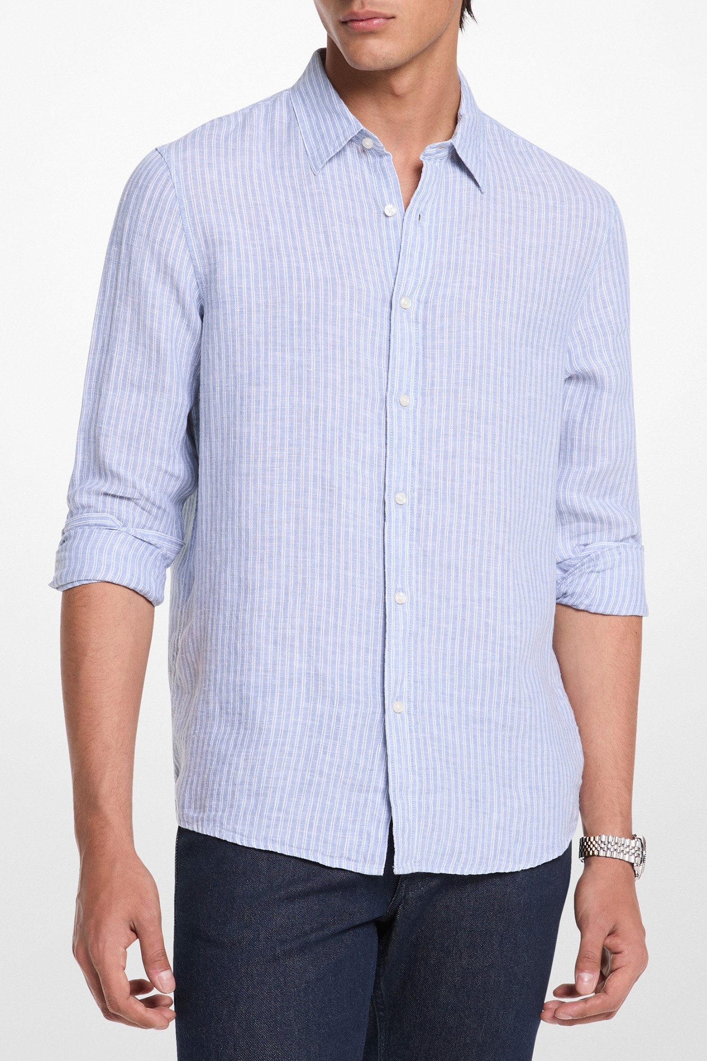 CLASSIC LONG SLEEVE LINEN SHIRT IN CHAMBRAY BLUE 1