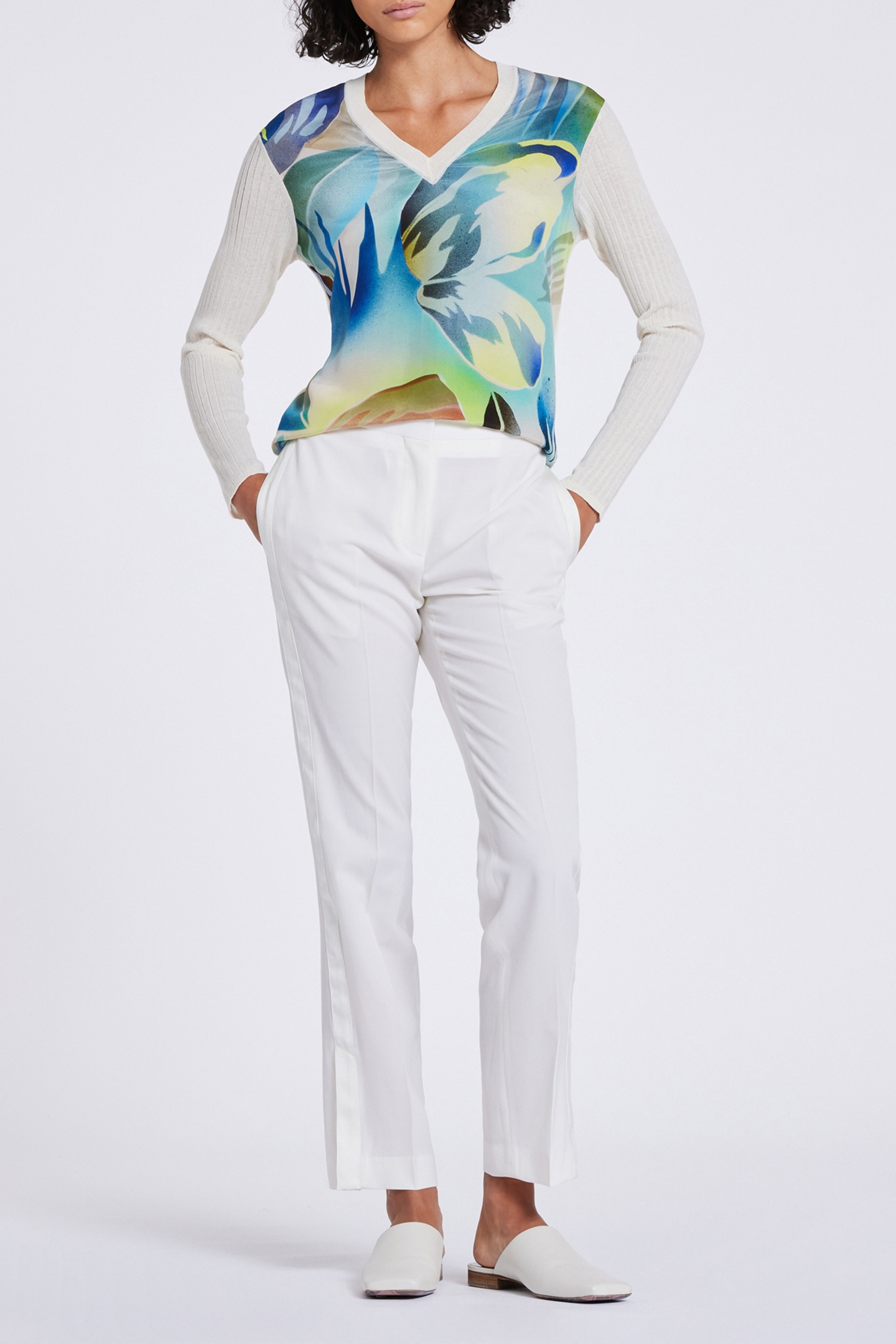 WOMENS KNITTED SWEATER V NECK-WVN FRNT LIME GREEN 3