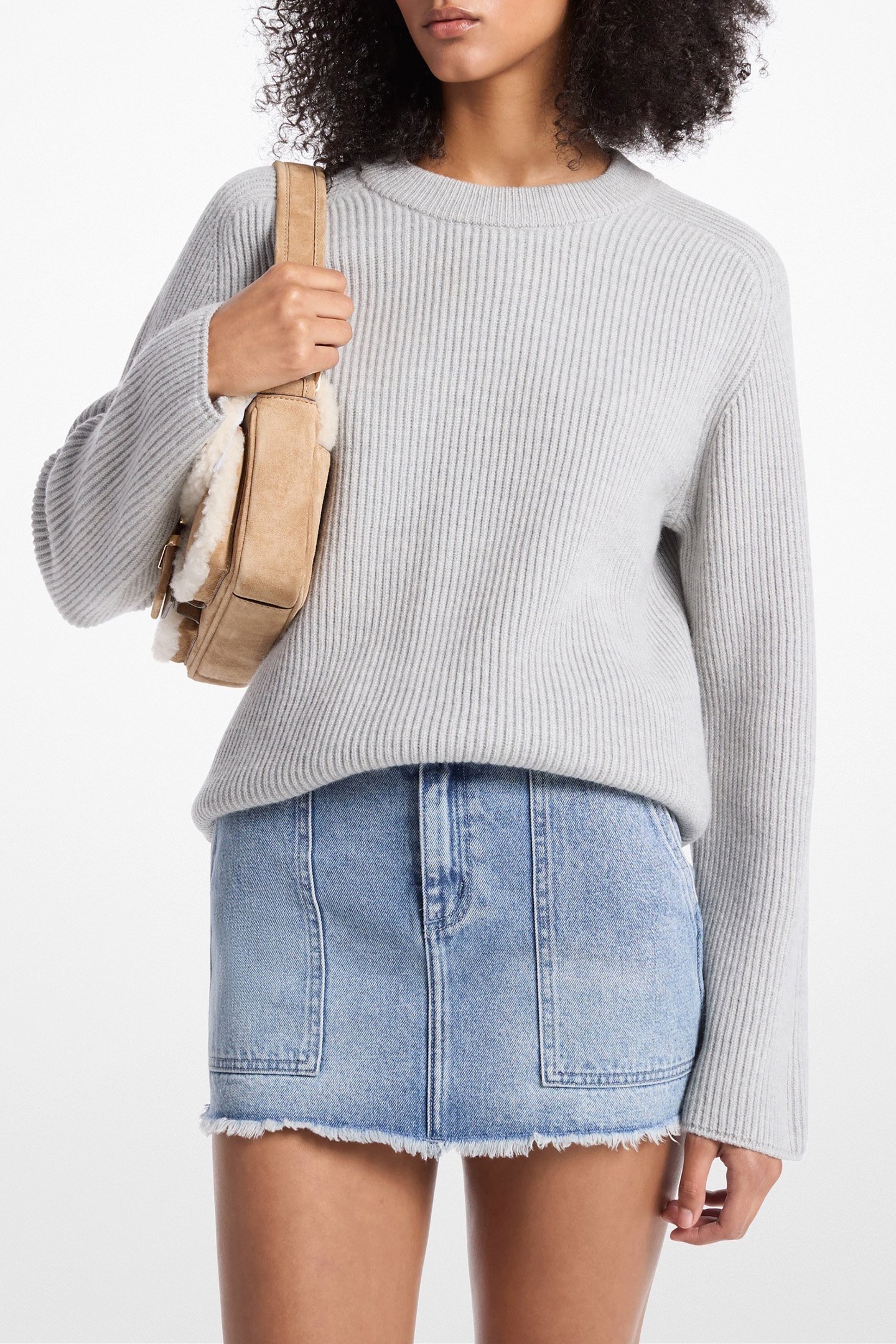 BOXY CREW NECK KNITTED SWEATER IN GREY 1