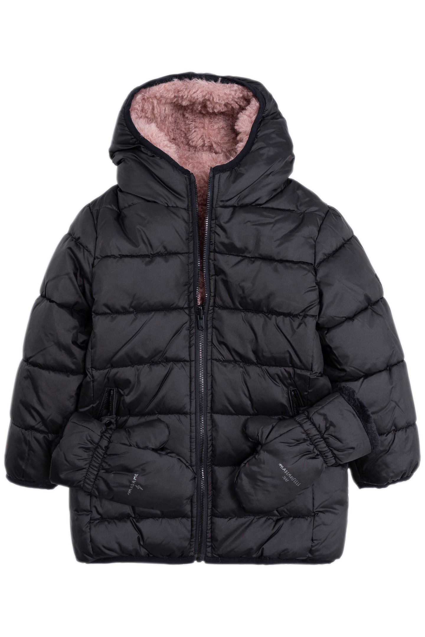 GIRL'S LONG REVERSIBLE BLACK AND PINK SHERPA JACKET 3