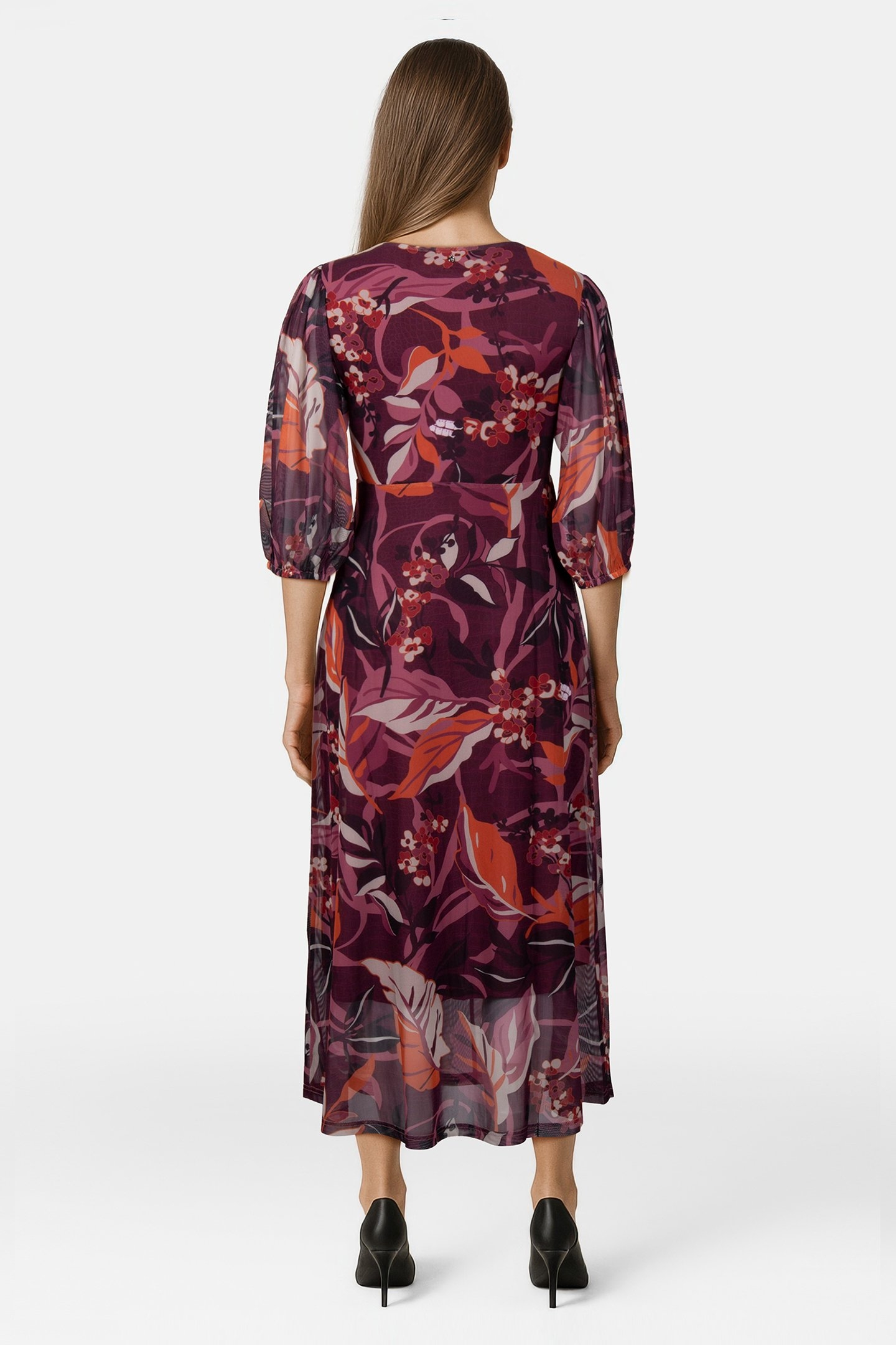 DRESS MESH LEAVES PRINT PURPLES 2