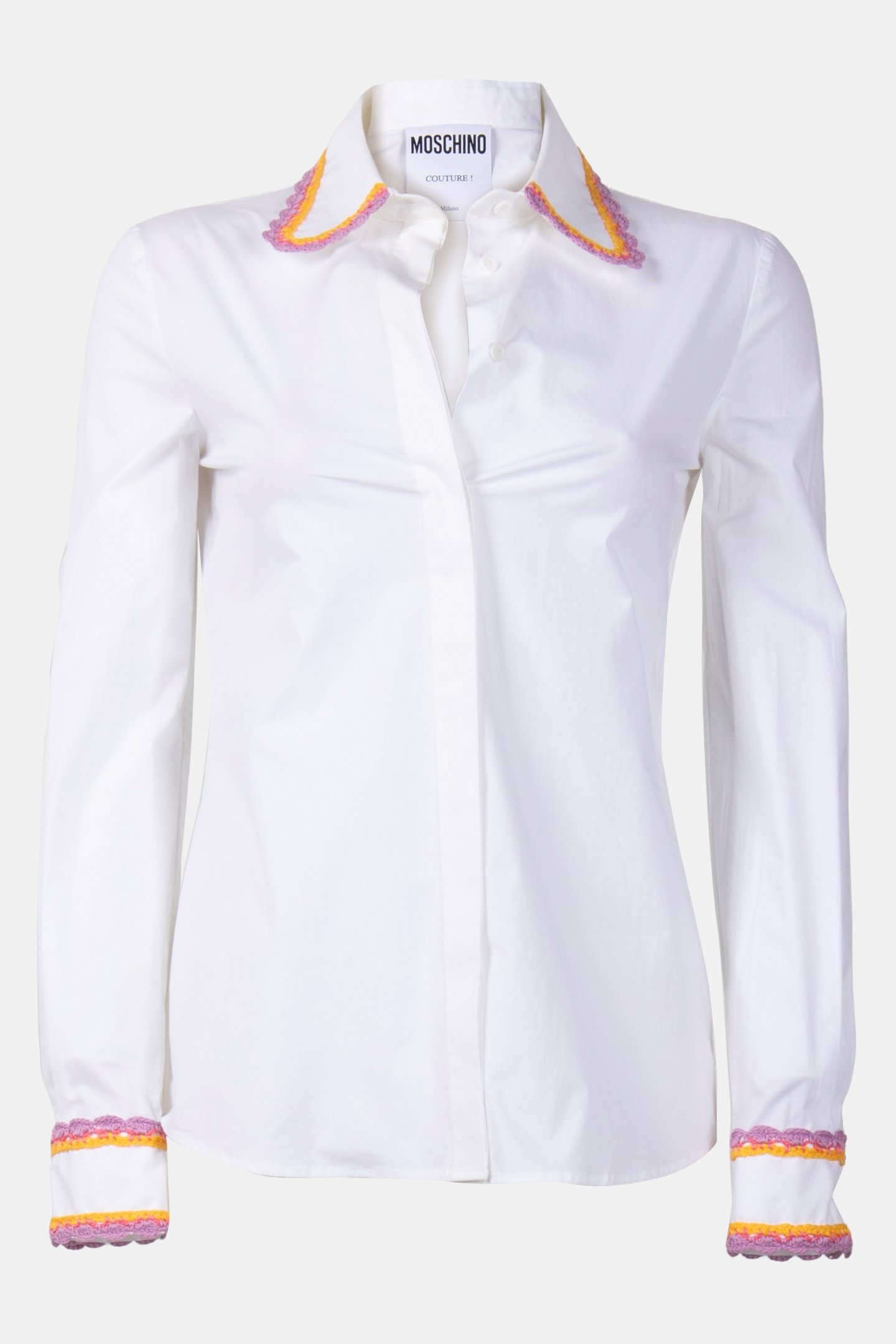 STRETCH POPLIN SHIRT CROCHET DETAILS WHITE 3