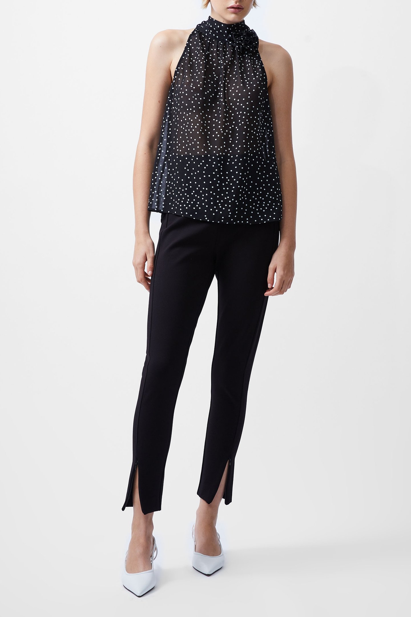 POLKA DOT ROSETTA TOP BLACK/WHITE 2