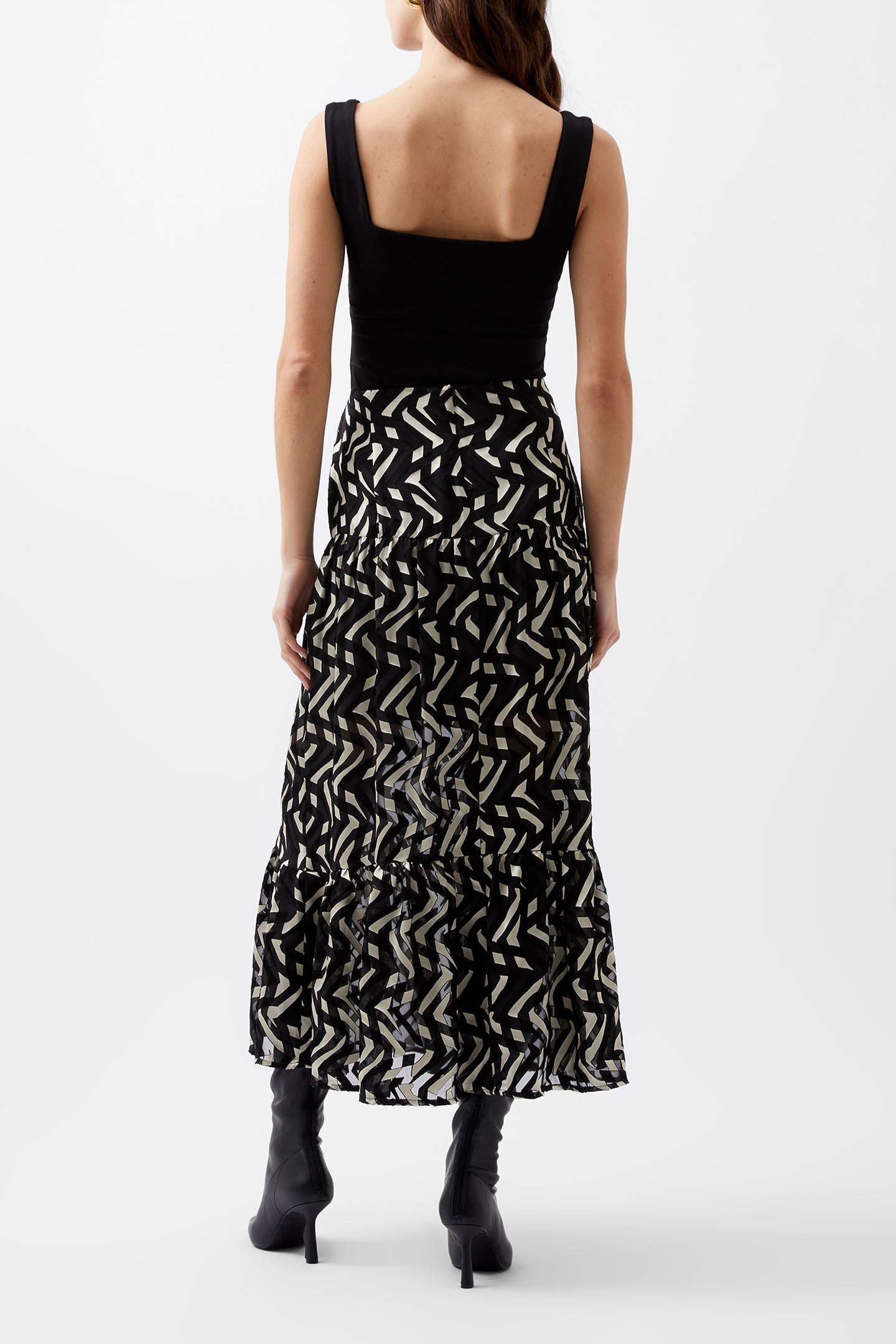 DIANDRA SATIN BURNOUT SKIRT BLACK/CREAM 2
