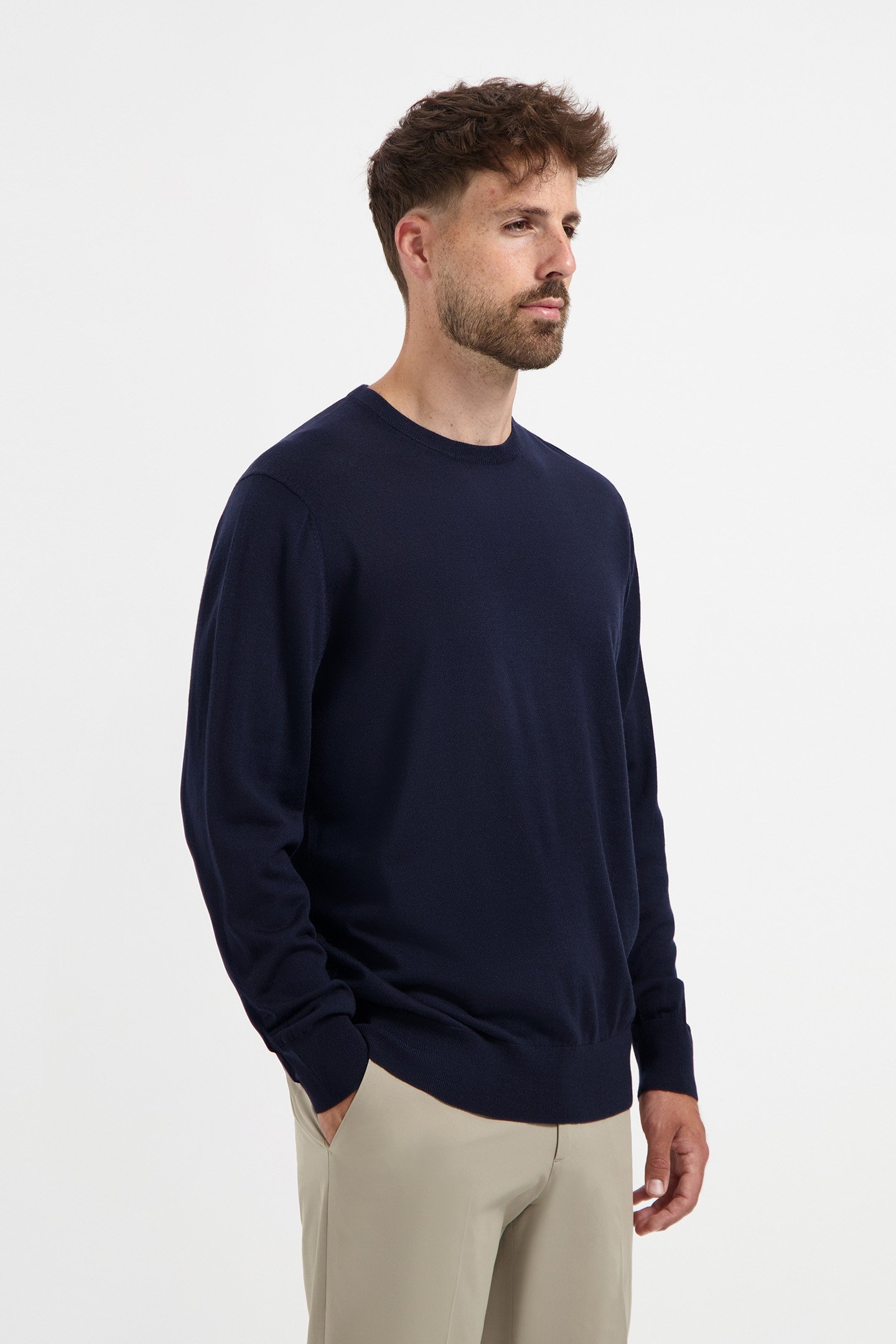 CREW NECK 100% MERINO NAVY BLUE 1