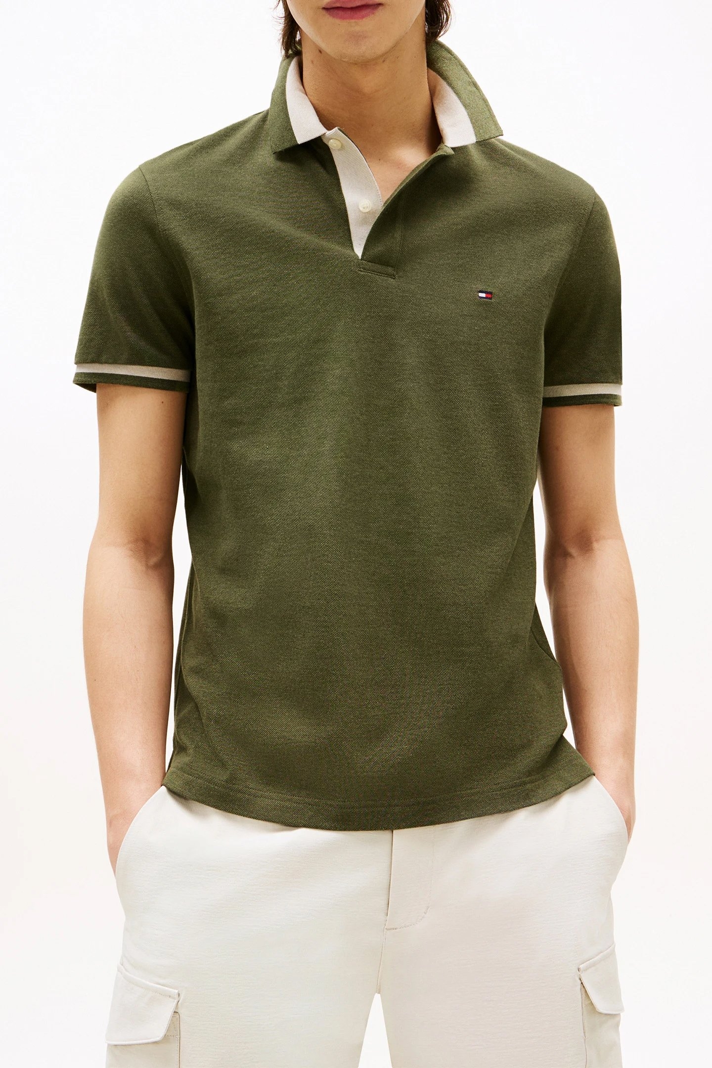 CONTRAST COLLAR POLO REG FIT BATTLE GREEN 1