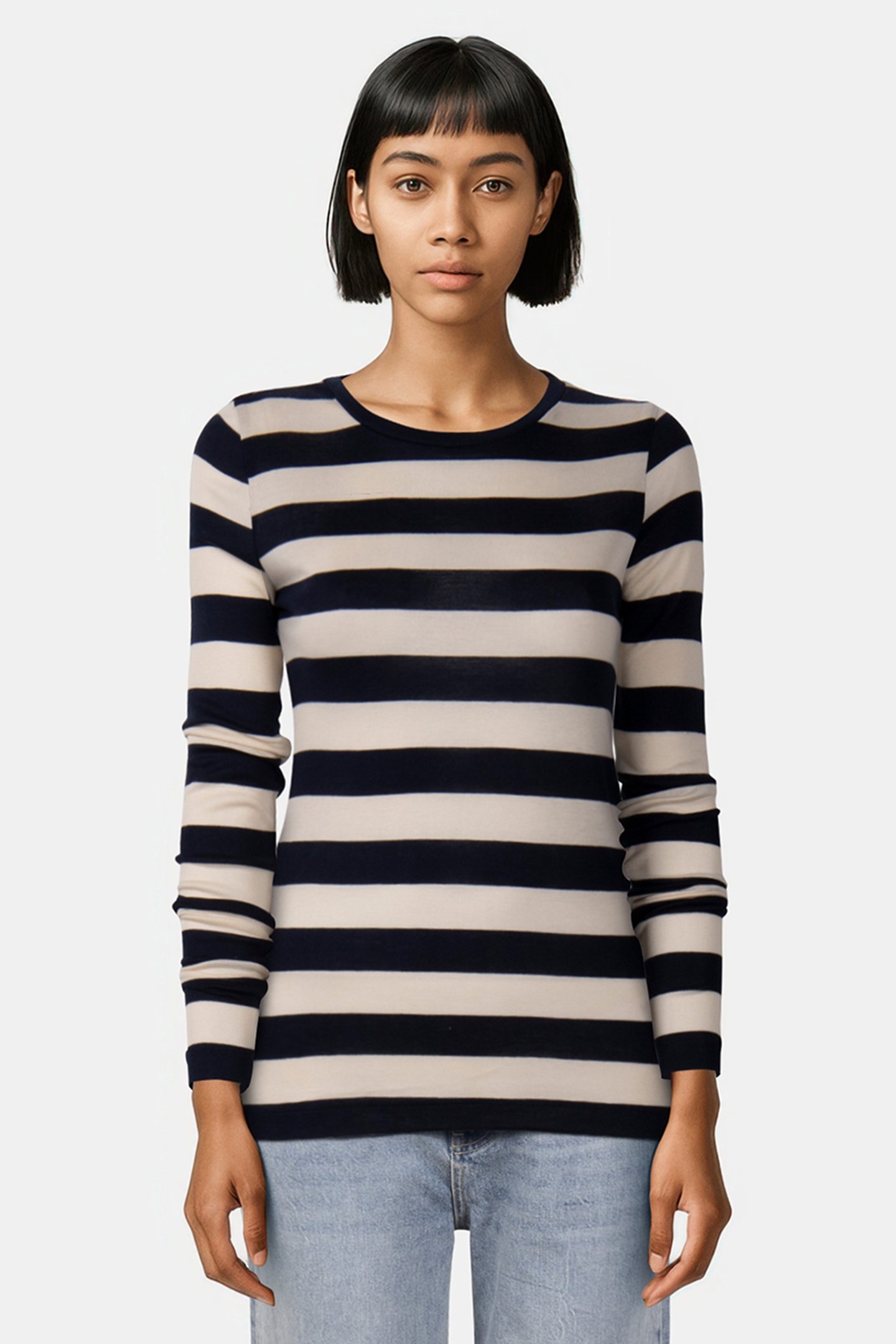 ROUND NECK SHEER JERSEY STRIPE MIDNIGHT BLUE 1