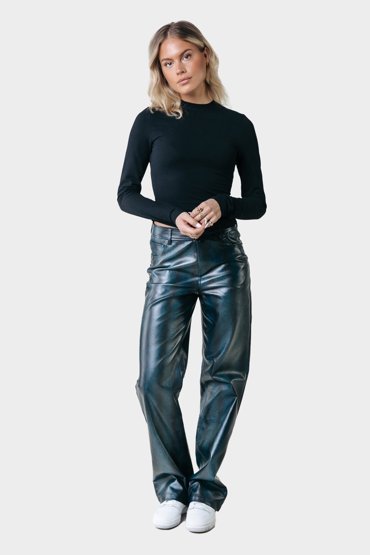 RUSSY SNAKE VEGAN LEATHER HIGH WAIST PANTS ATLANTIC GREEN 1