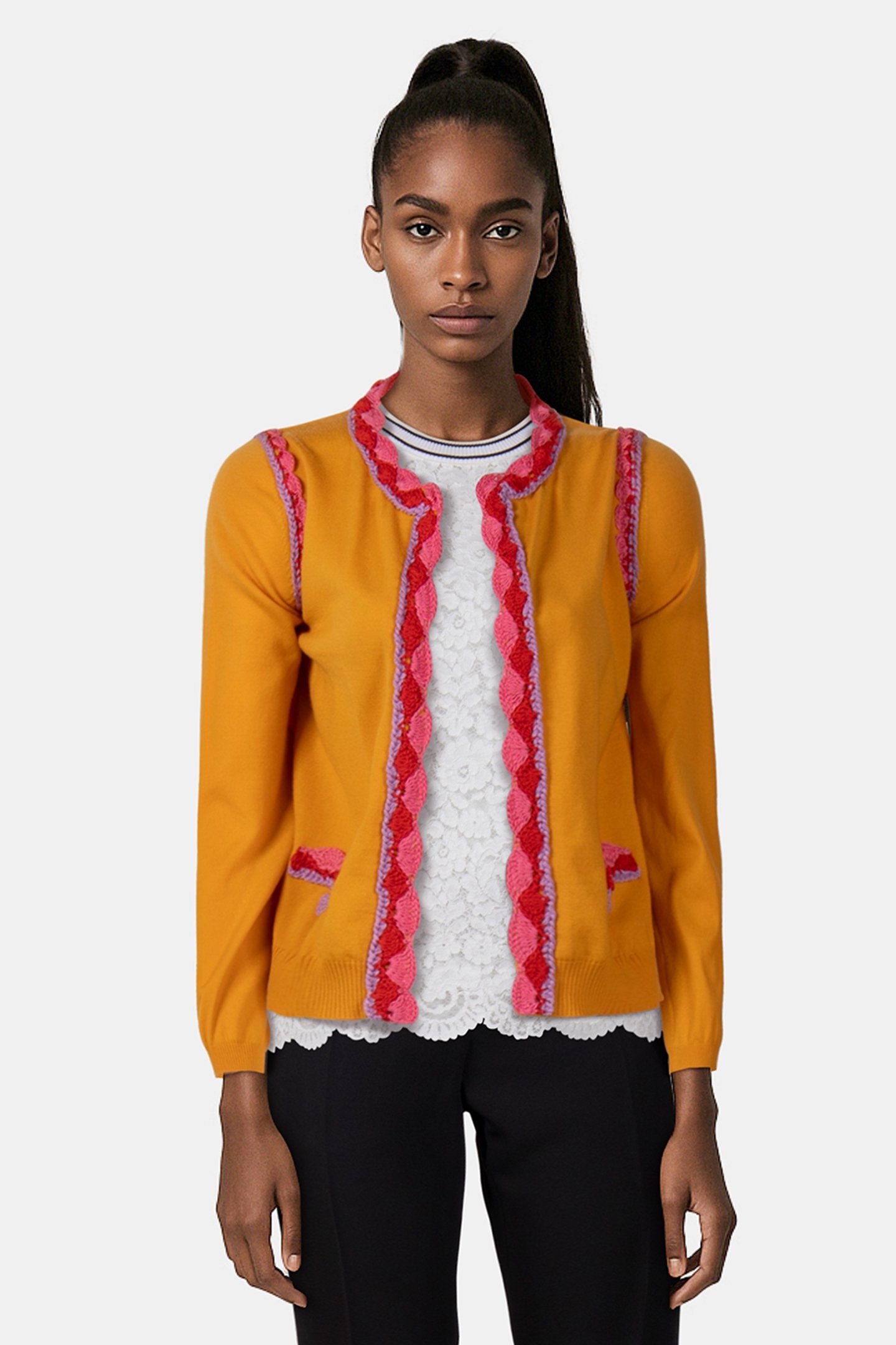 CROCHET DETAILS WOOL CARDIGAN YELLOW 1