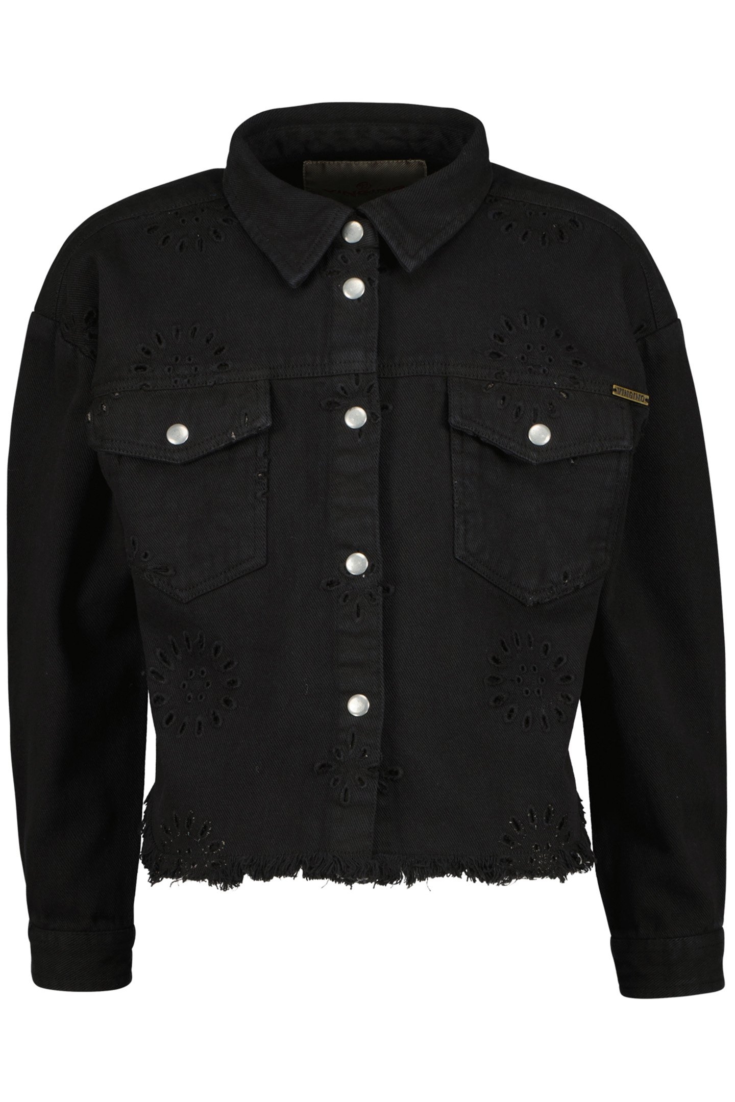 GIRL'S TANJA BRODERIE BLACK DENIM JACKET BLACK 1
