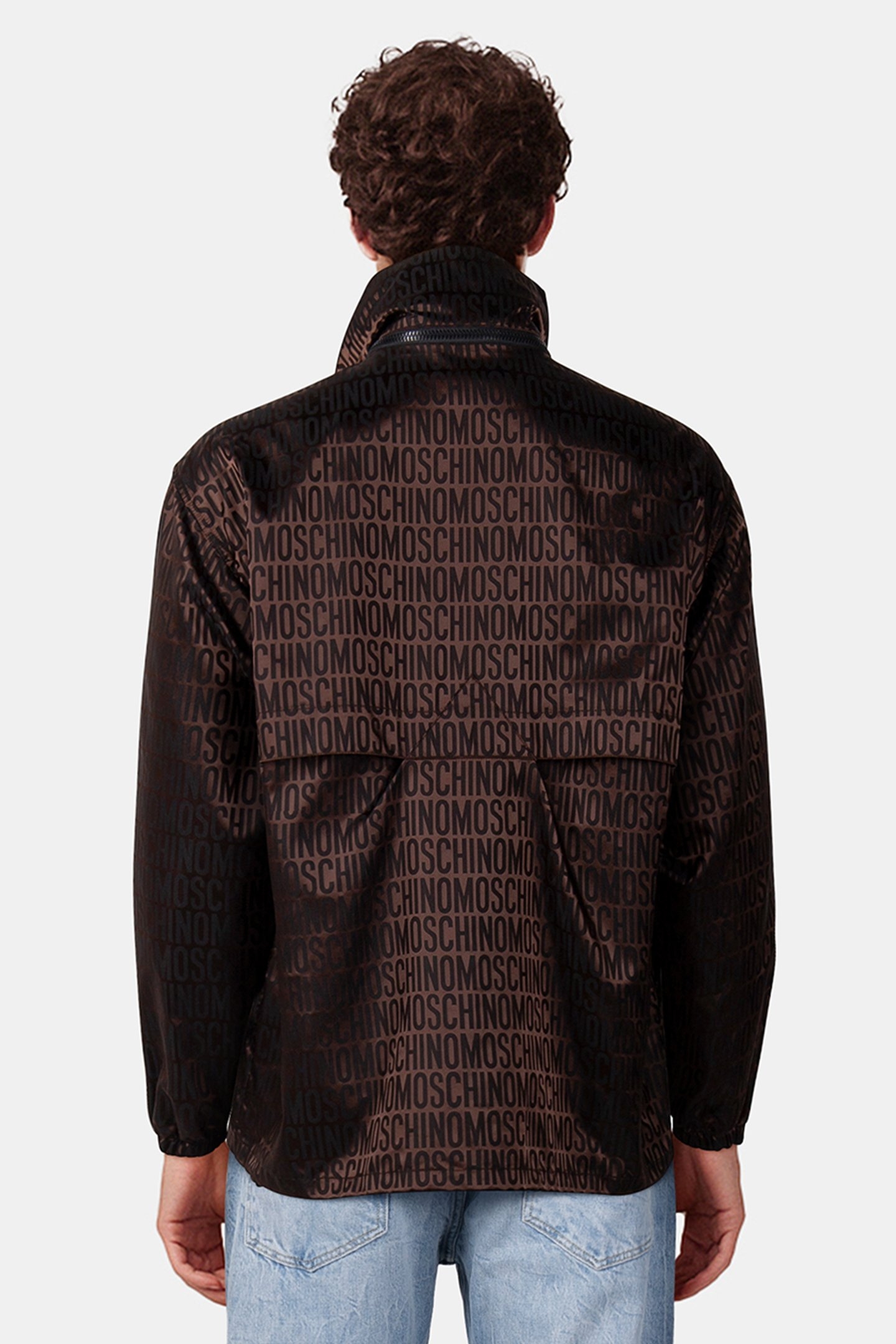 WINDBREAKER IN NYLON JACQUARD ALLOVER LOGO BROWN 2