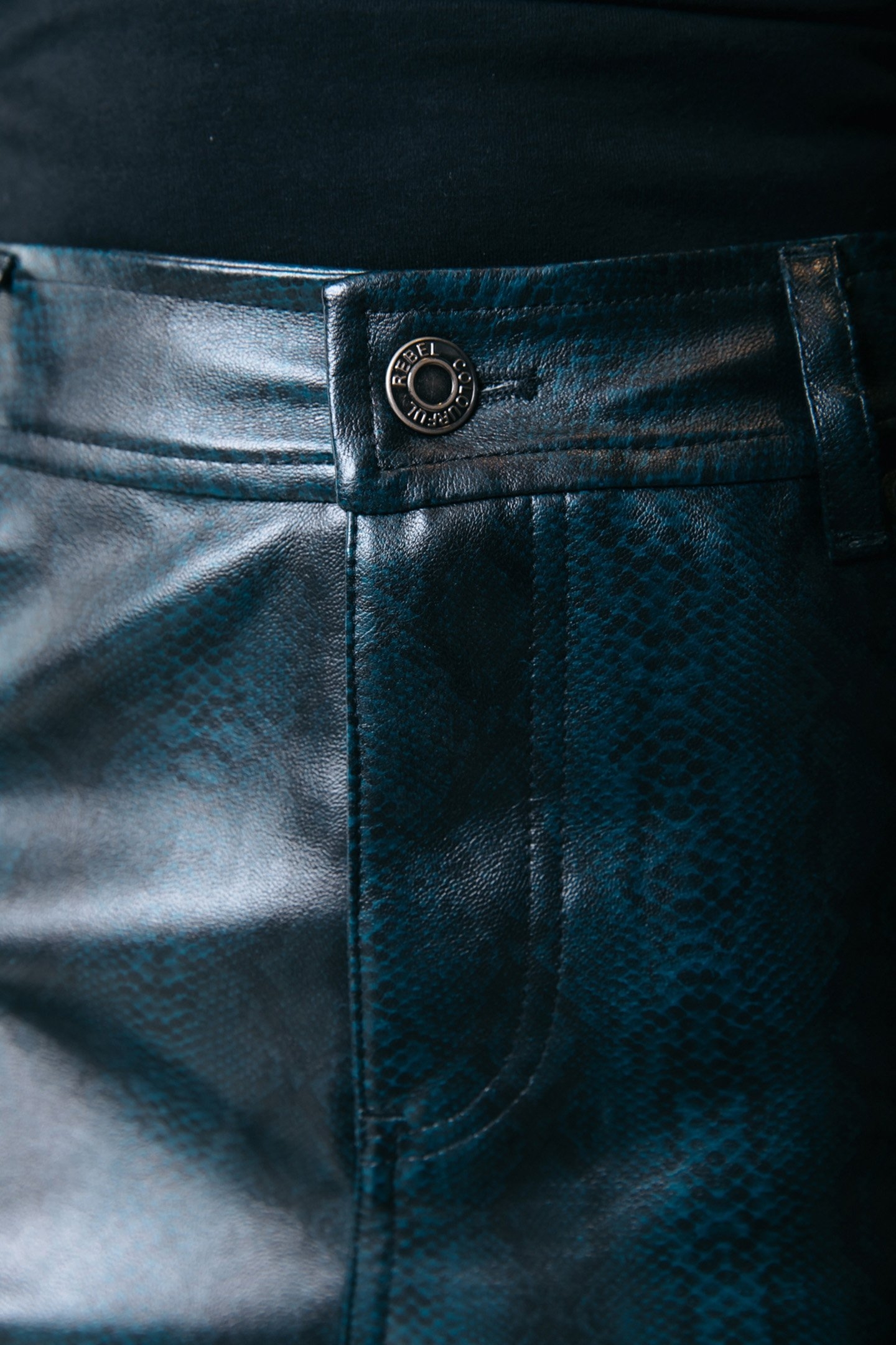 RUSSY SNAKE VEGAN LEATHER HIGH WAIST PANTS ATLANTIC GREEN 3