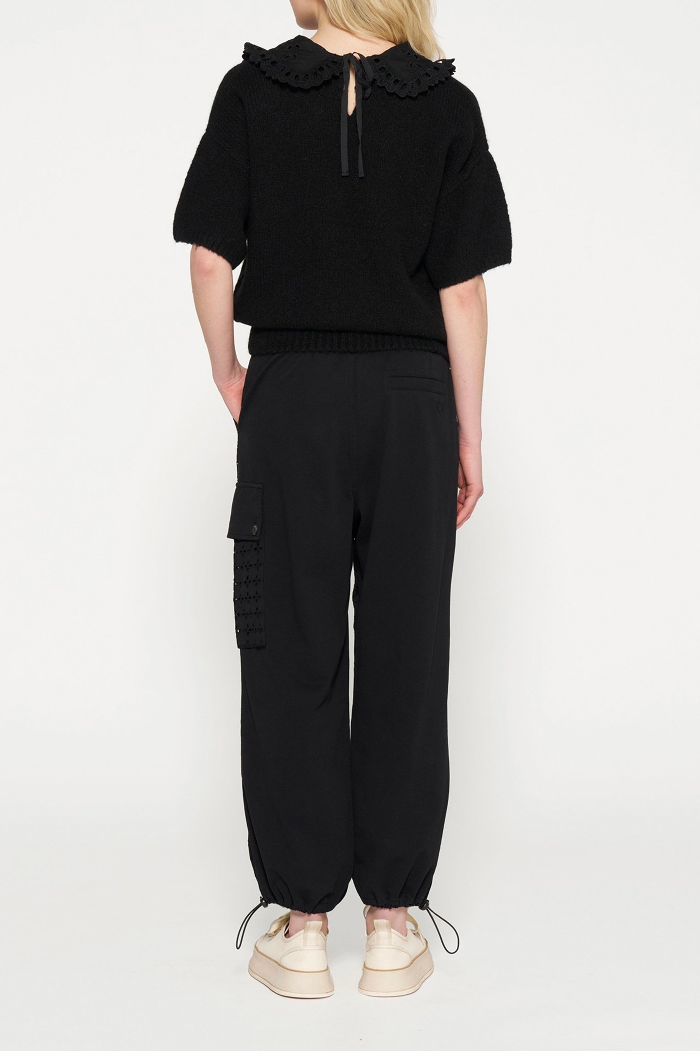 SHORT SLEEVE RUFFLE KNIT SWEATER BLACK 3