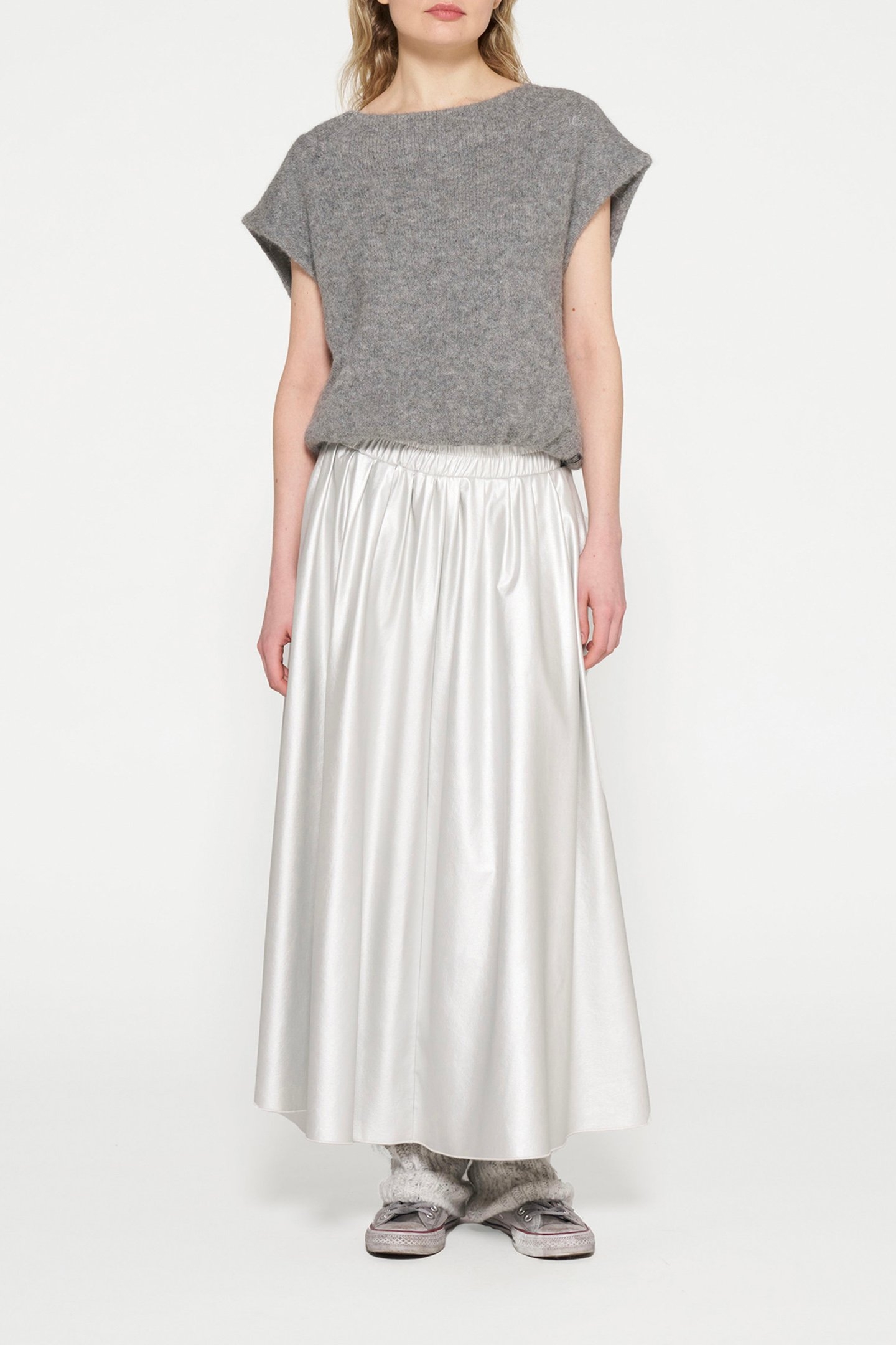 LEATHER LOOK PLEATED SKIRT SILVER 2