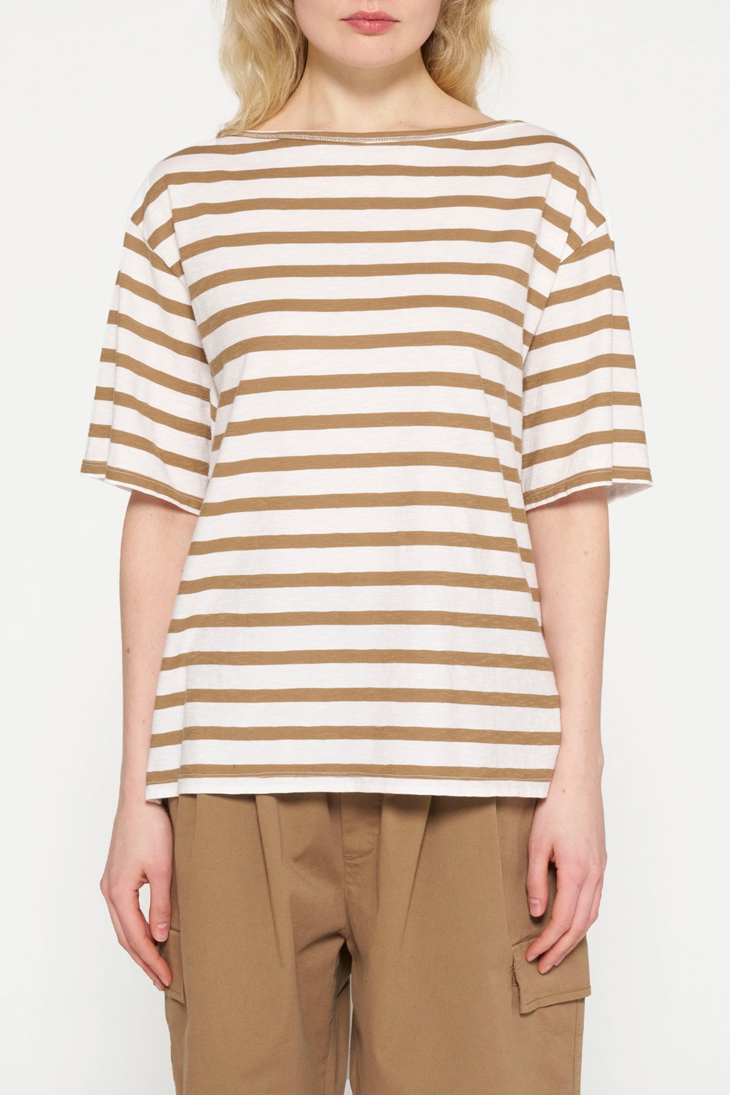 SHORT SLEEVE TEE STRIPES ECRU/CEDAR BROWN 1