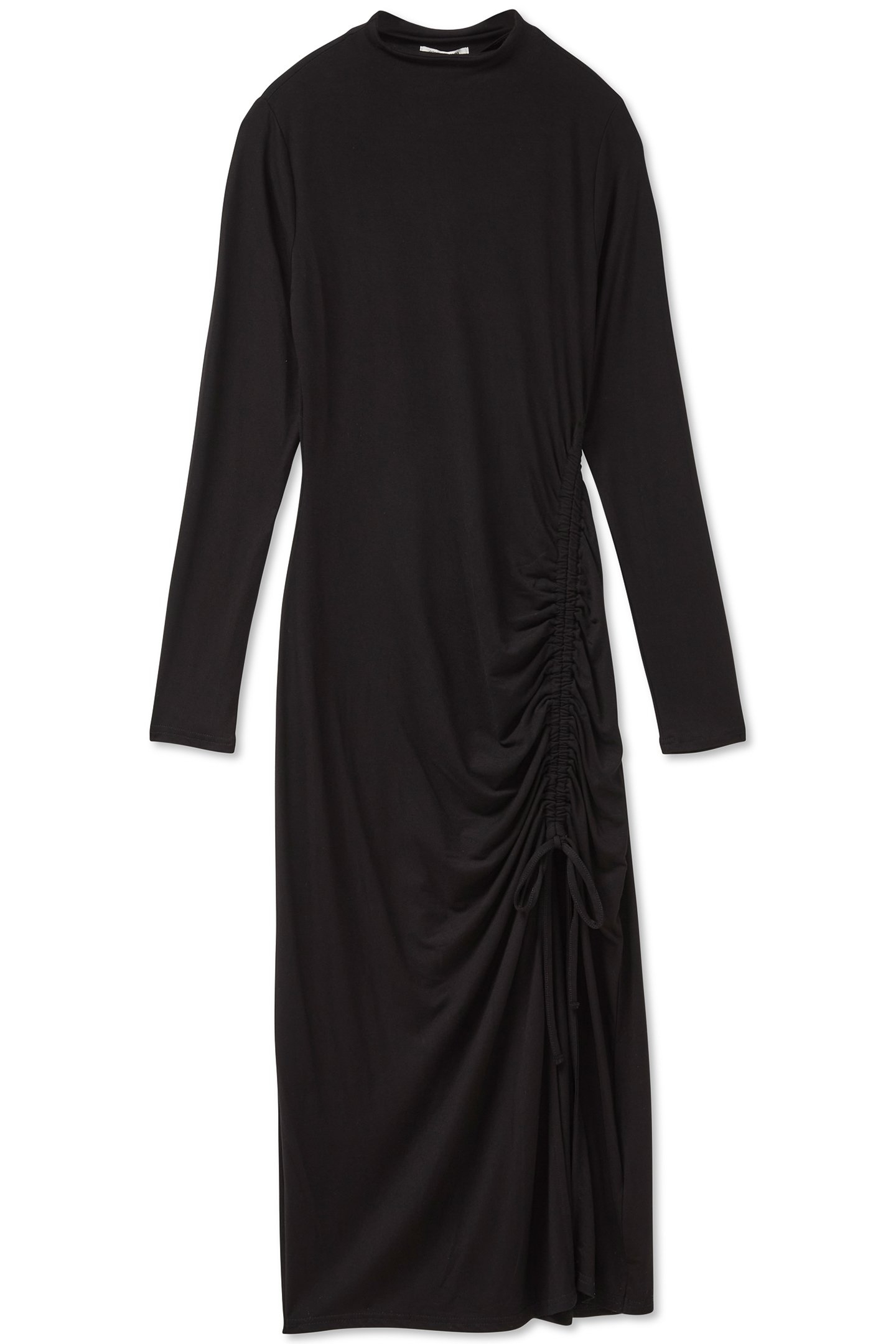 ASYMETRIC RUCHED FRONT LS DRESS BLACK 3