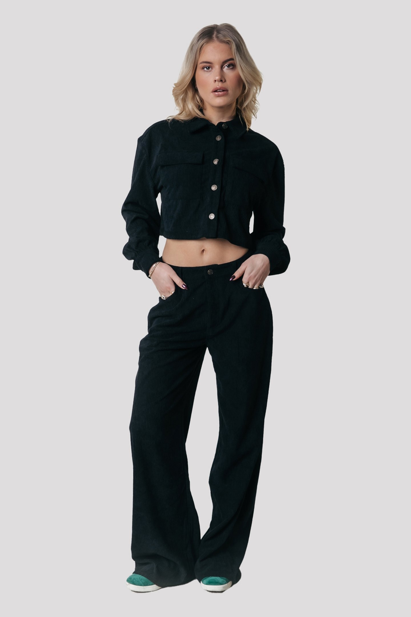 GAIAS CORDUROY HIGH RISE WIDE LEG PANTS BLACK 1