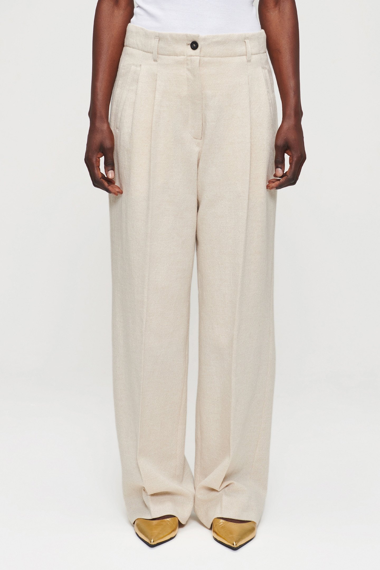 COTTON WOOL MIX PLEATED PANTS SIMPLY TAUPE 1