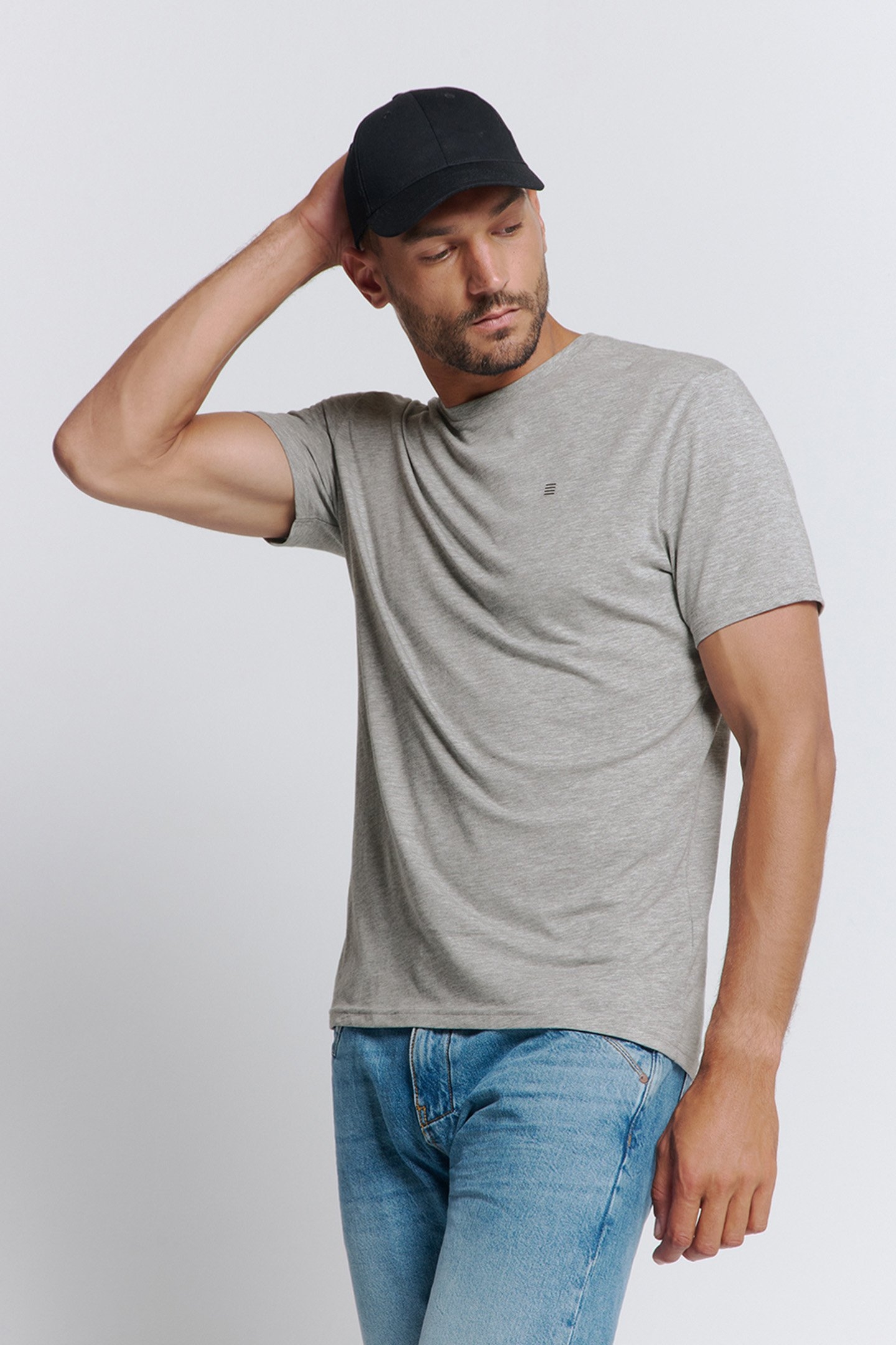 T-SHIRT CREWNECK SOLID BASIC GREY MELANGE 1