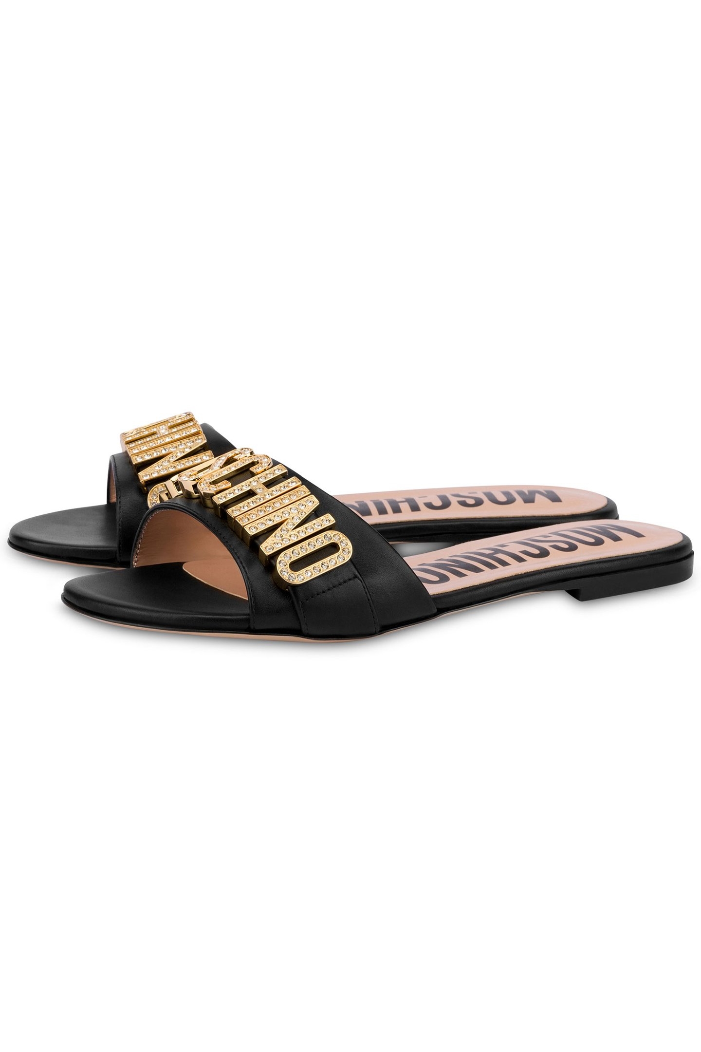 JEWEL LOGO CALFSKIN FLAT SANDALS BLACK 2