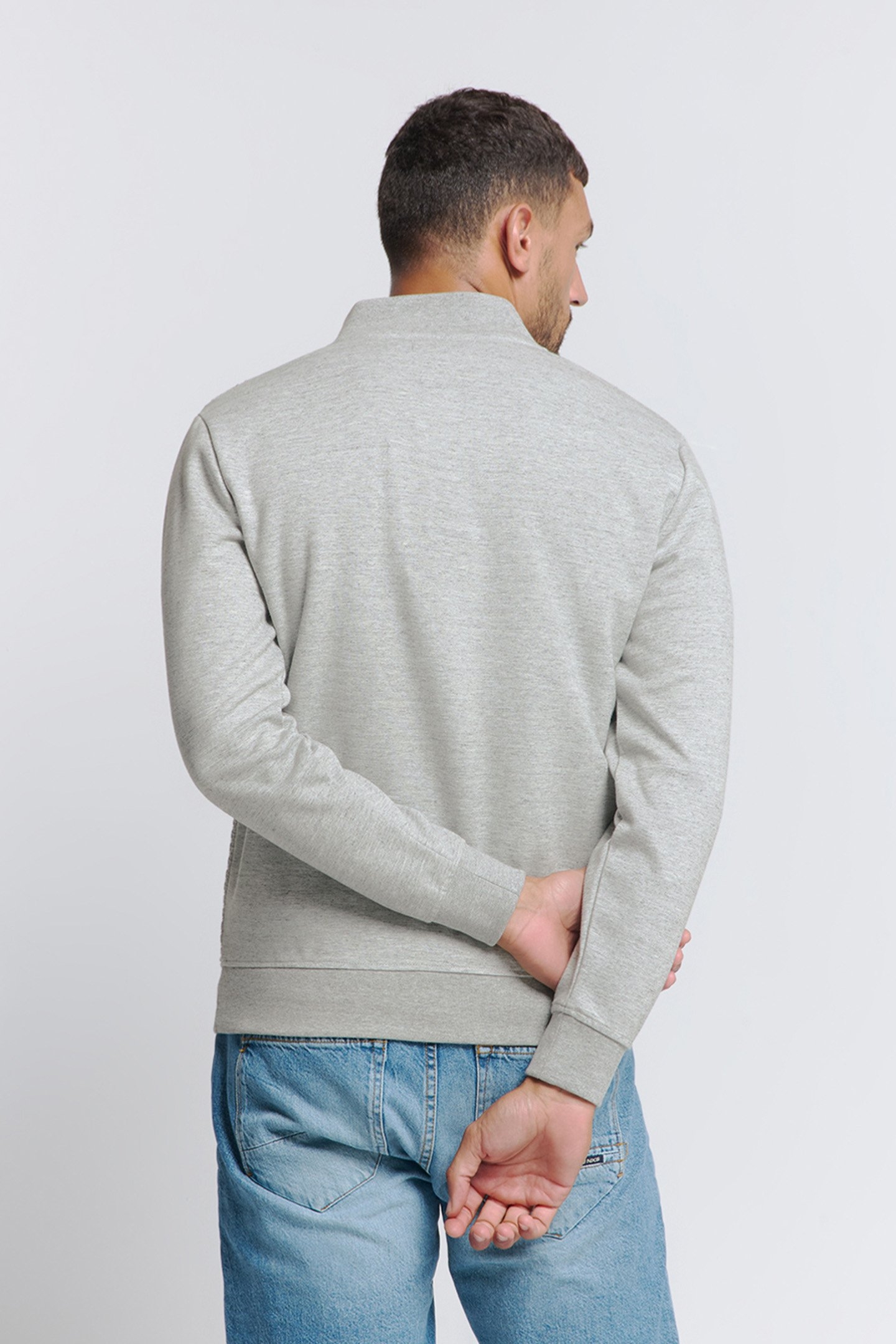 SWEATER FULL ZIPPER DOUBLE LAYER JACQUARD STRETCH GREY MELAN 2