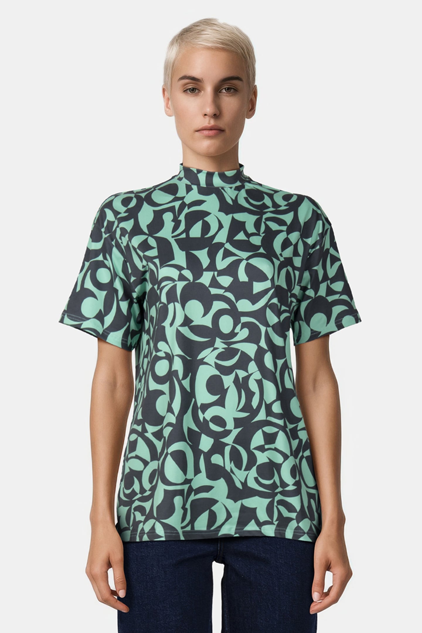 SWIRL PEACHED HIGHNECK TEE MINT 1