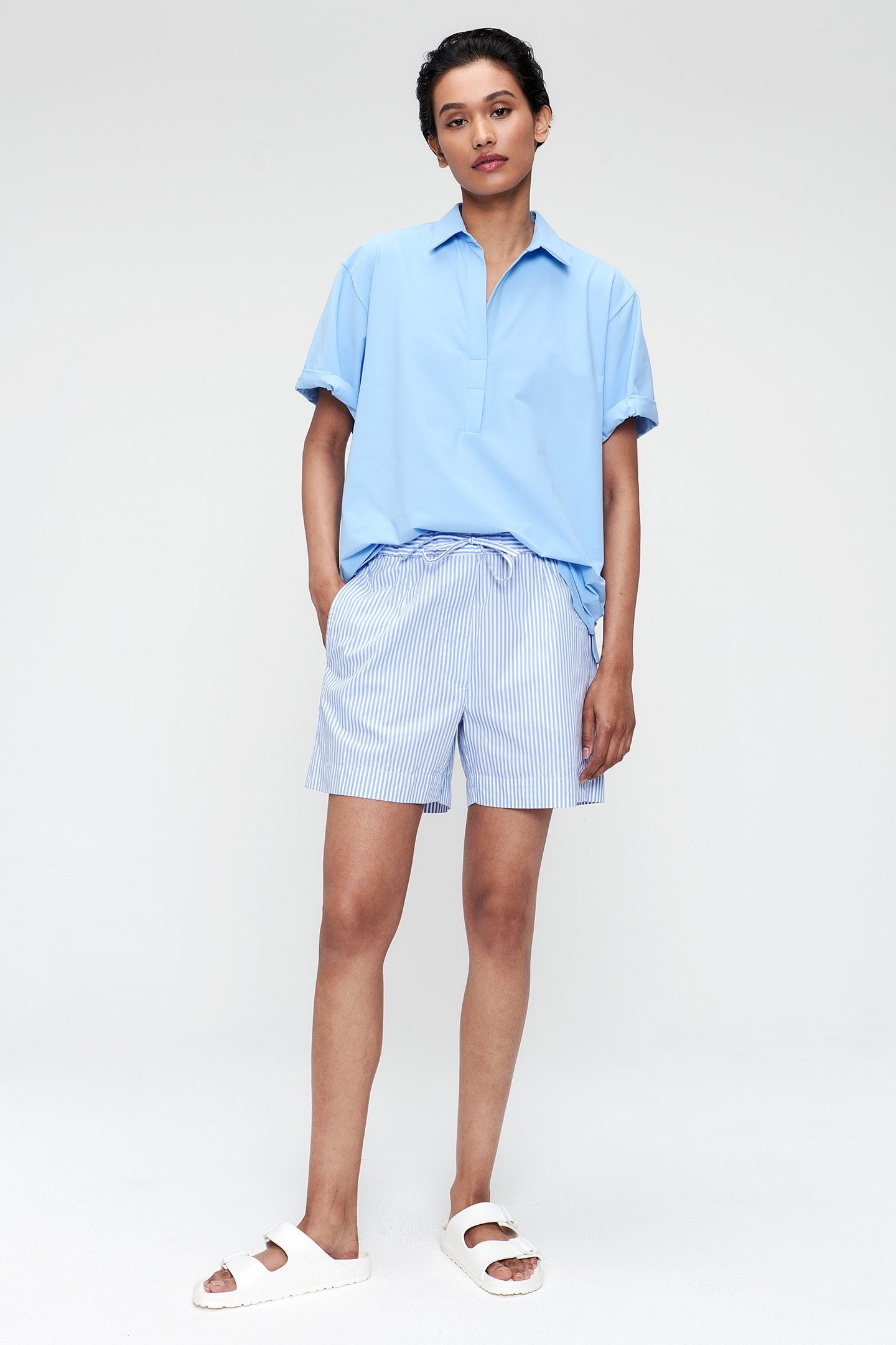 STRIPED COTTON SHORTS AIR BLUE 2