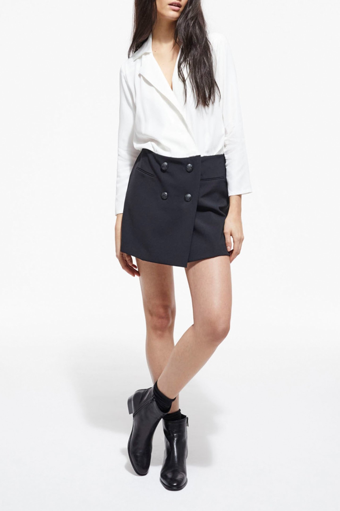 SHORT DRESS WITH SKIRT/BLOUSE DETAIL BLACK WHITE 3