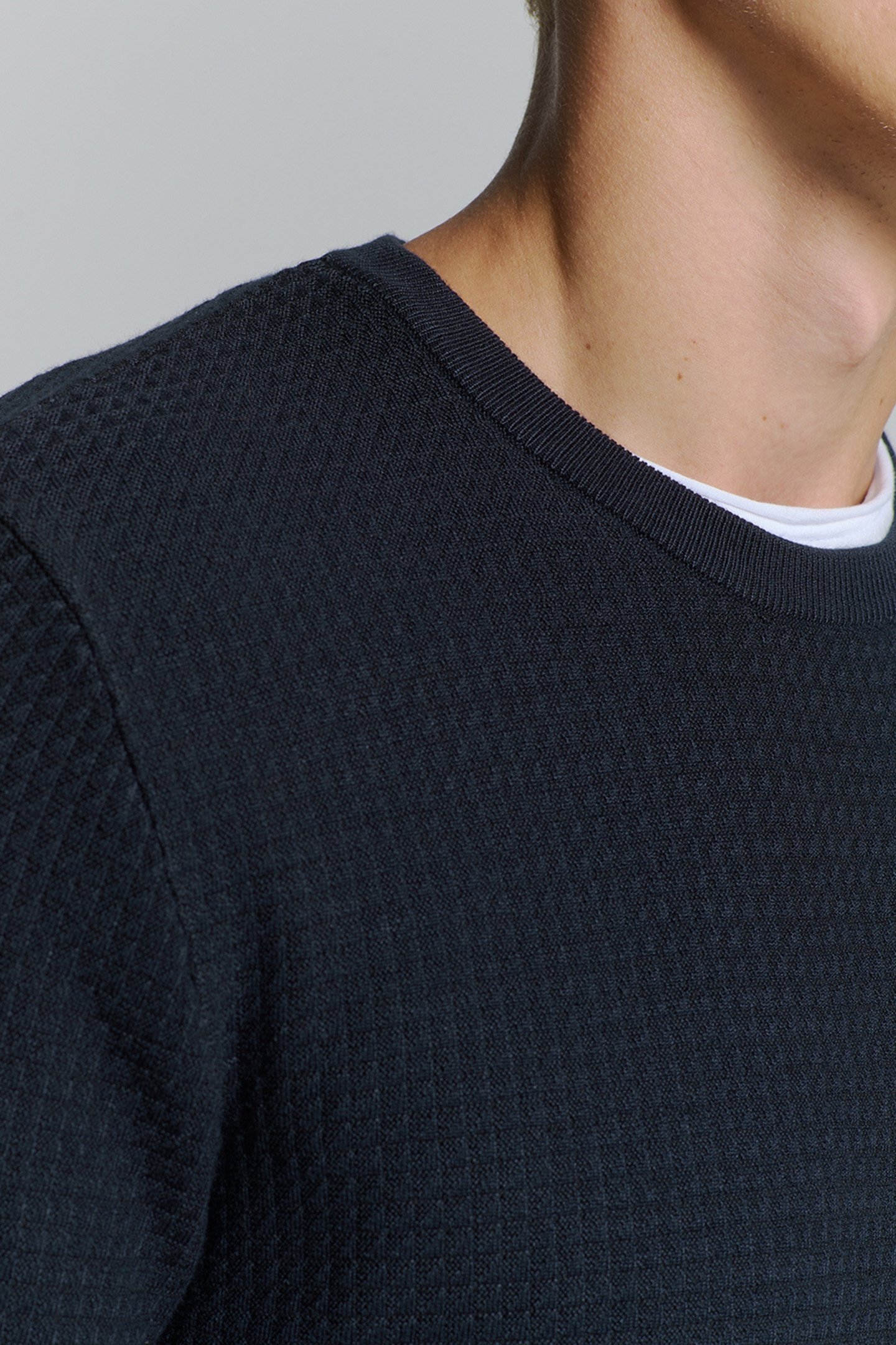 PULLOVER CREWNECK 2 COLOURED WAFFLE JACQUARD BLUEBERRY 7